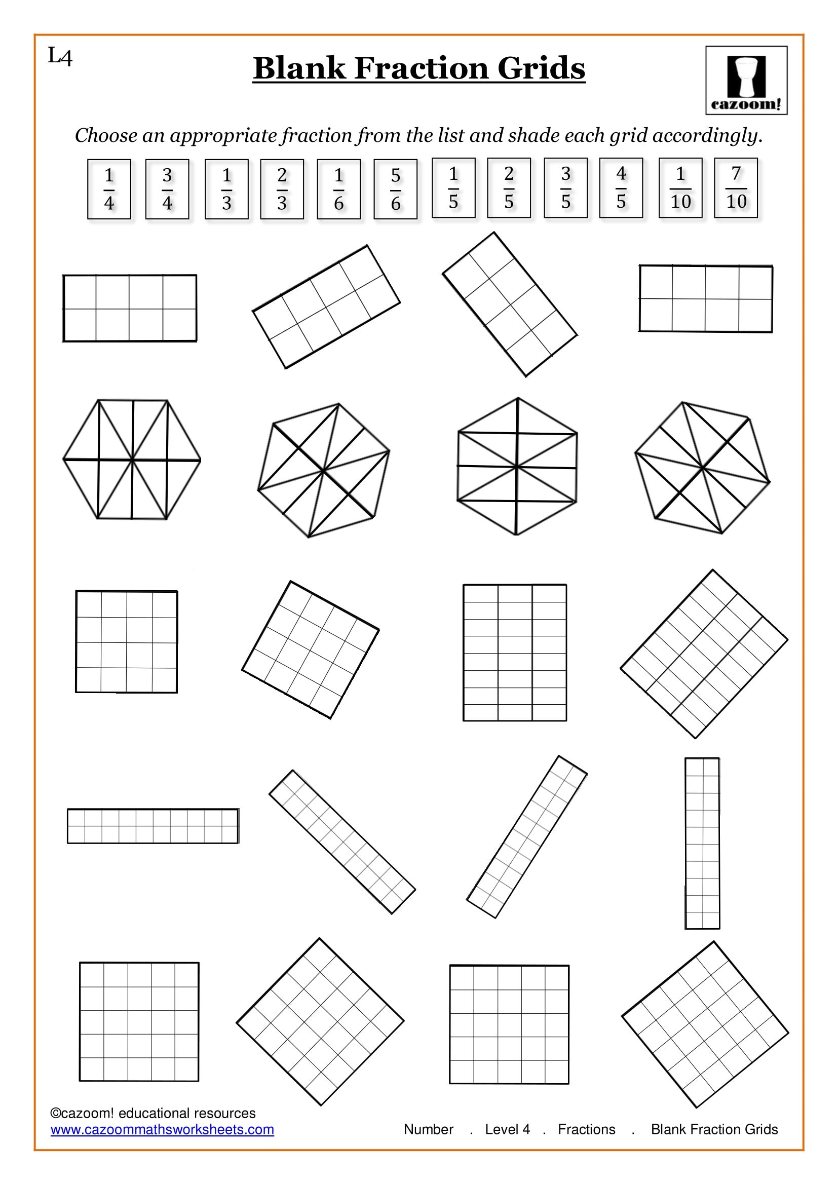 Preview of Blank Fraction Shading Grids 2