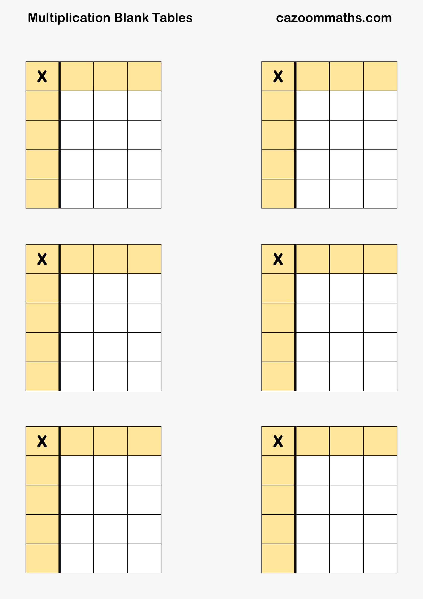 Preview of Blank Multiplication Grids