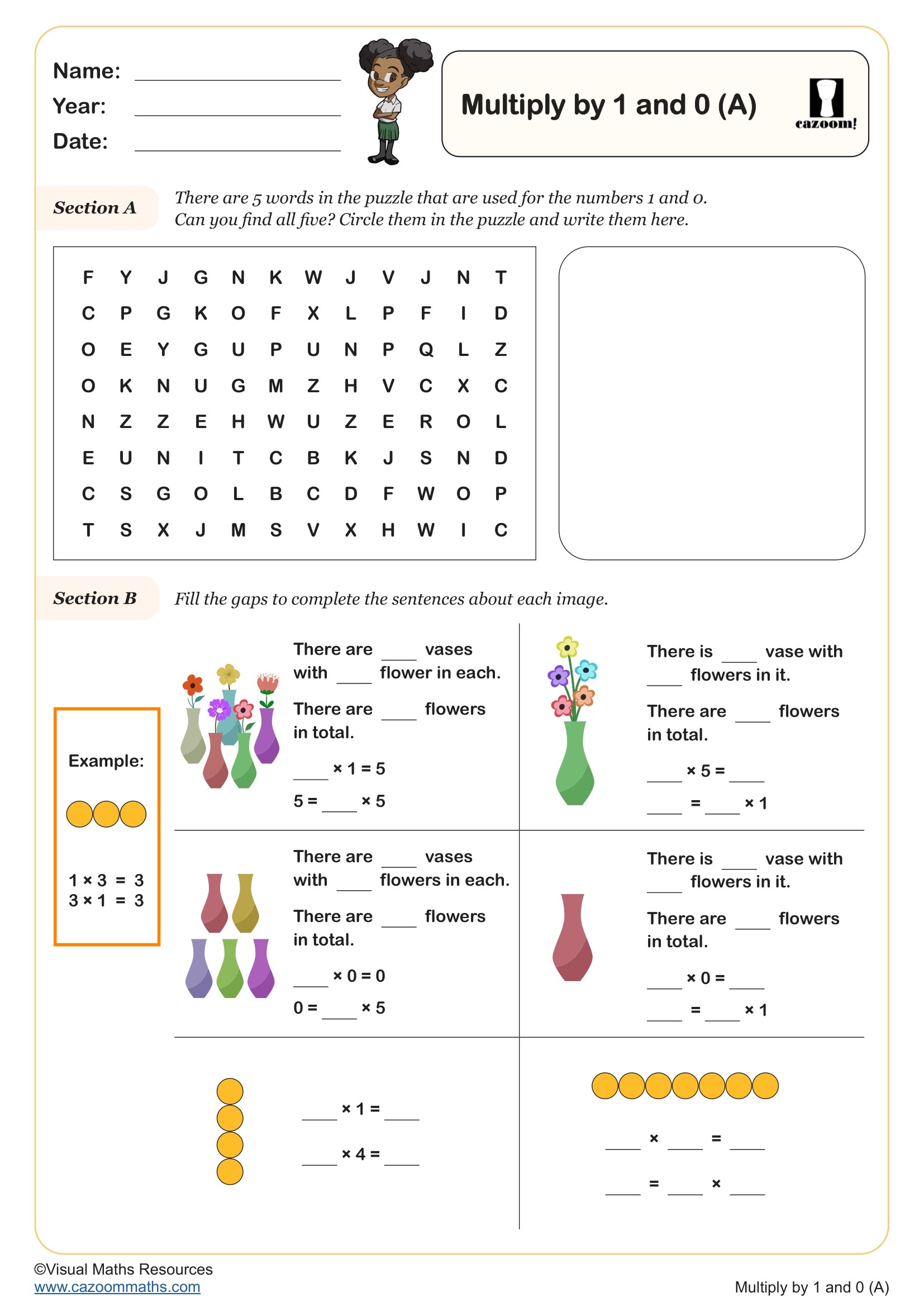 Preview of Multiplying by 1 and 0 (A)
