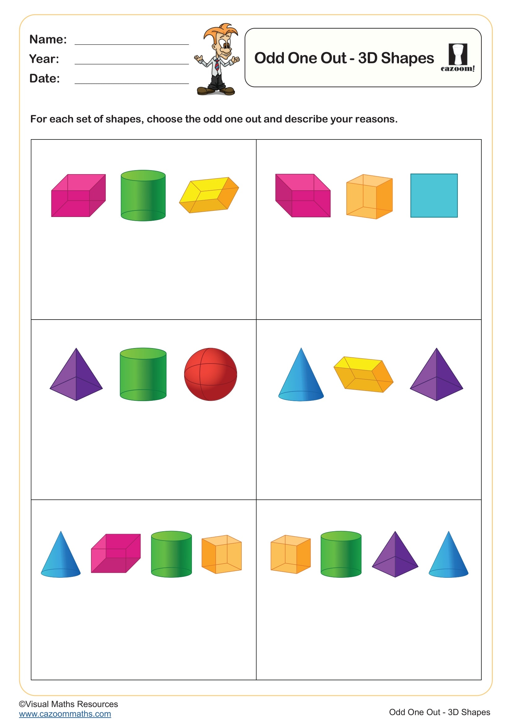 Preview of Odd One Out 3D Shapes