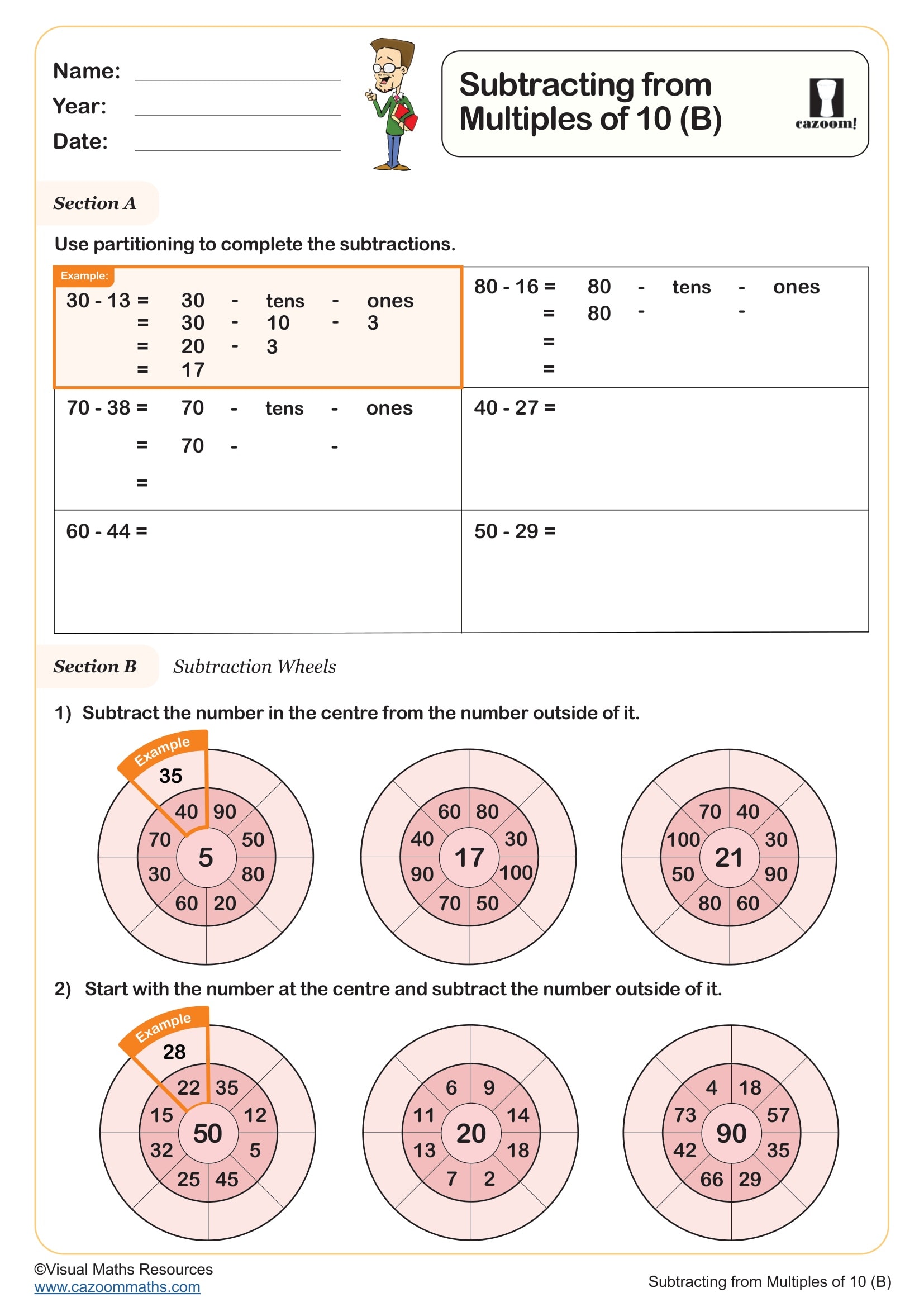 Preview of Subtracting from Multiples of 10 (B)