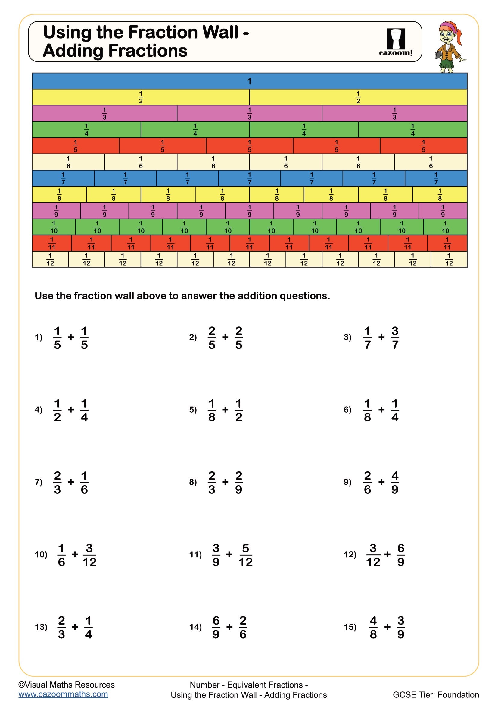 Preview of Using The Fraction Wall - Adding Fractions