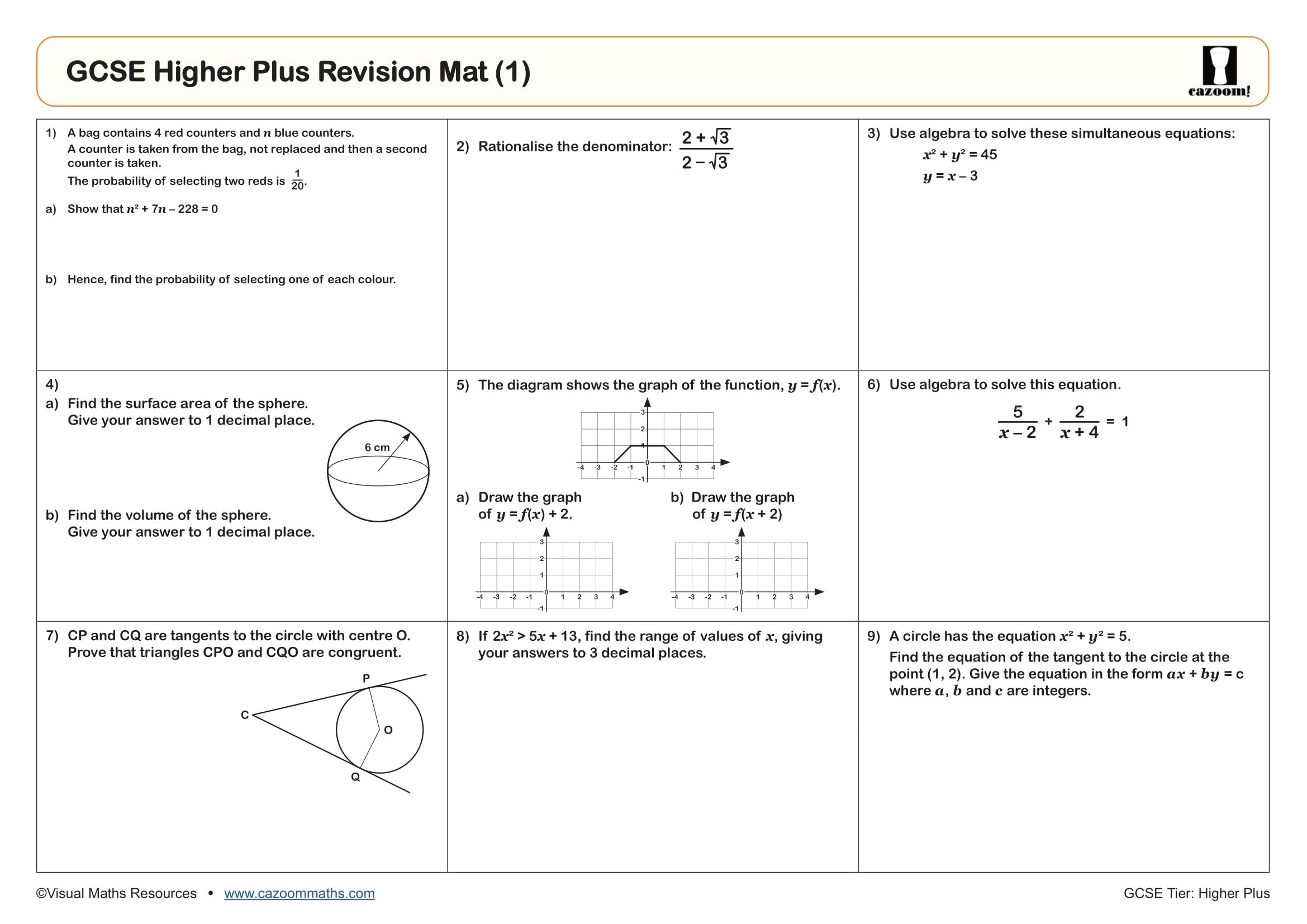 Preview of GCSE Higher Plus Revision Mat (1)