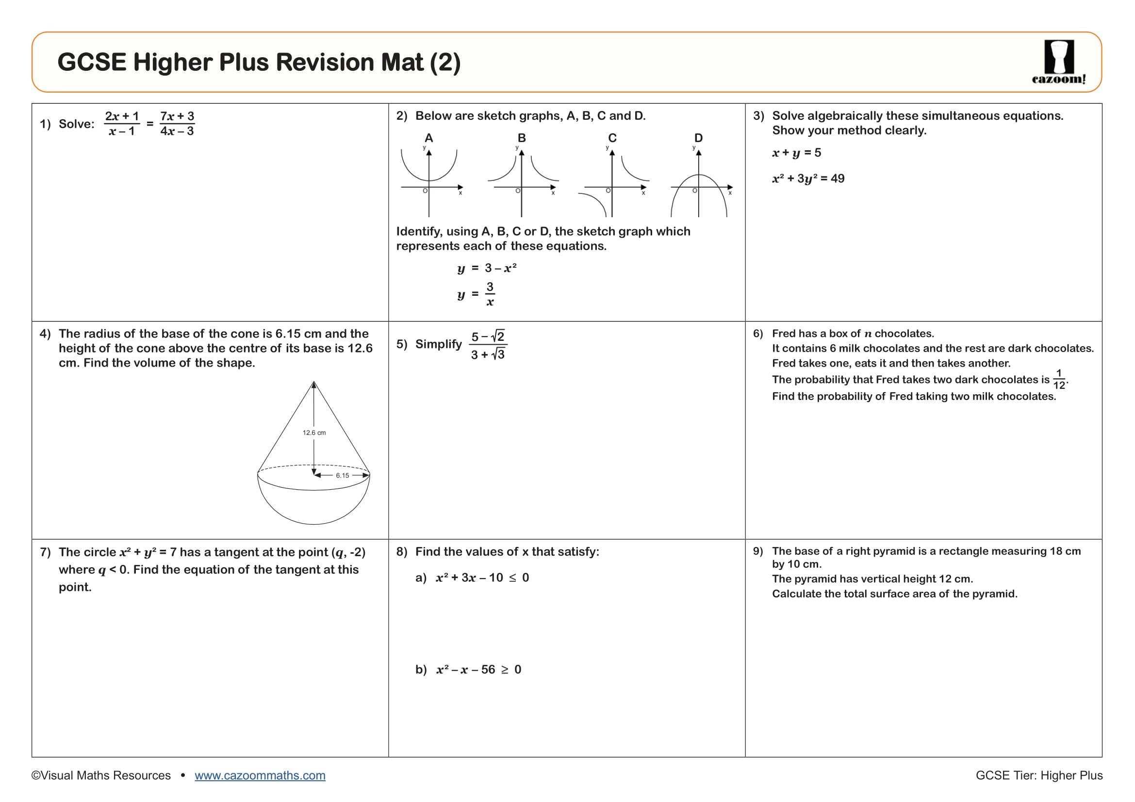 Preview of GCSE Higher Plus Revision Mat (2)