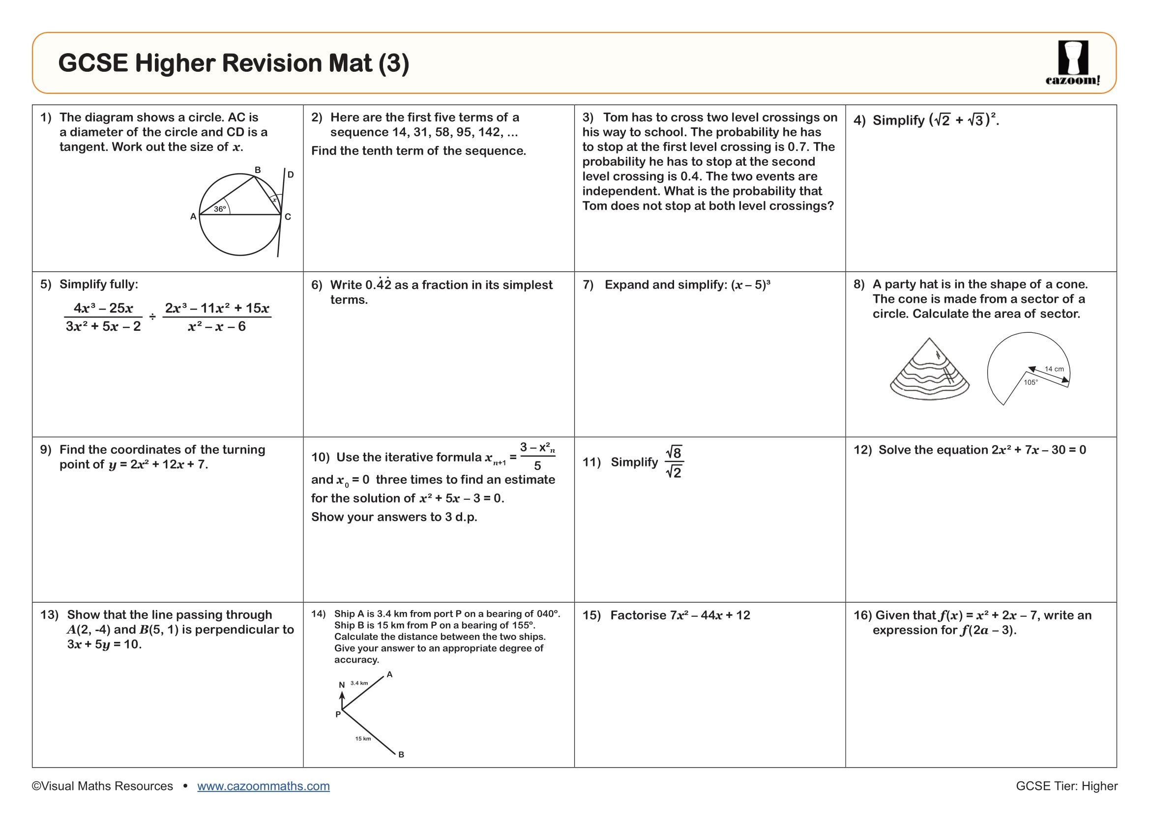 Preview of GCSE Higher Revision Mat (3)