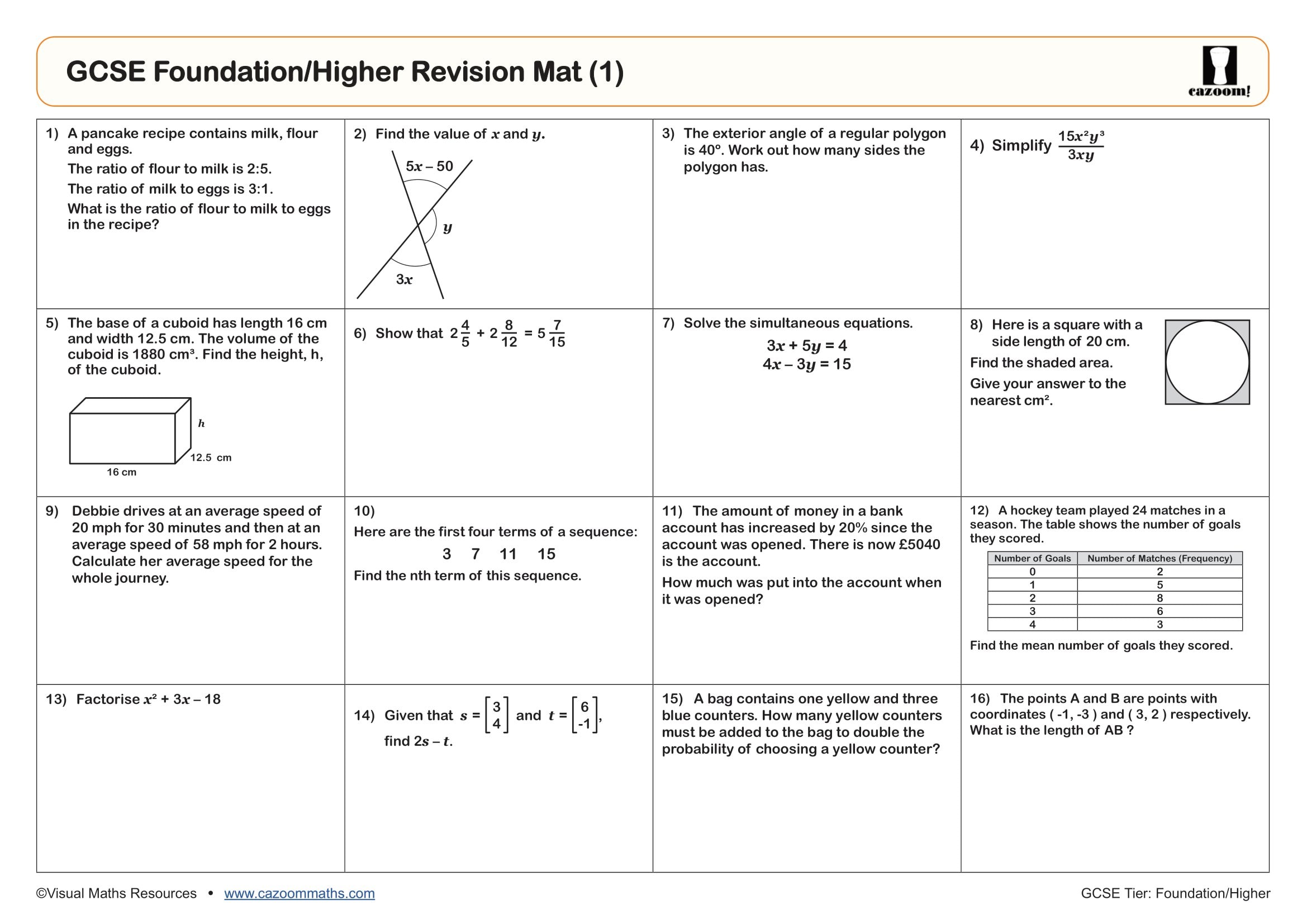 Preview of GCSE Foundation/Higher Revision Mat (1)