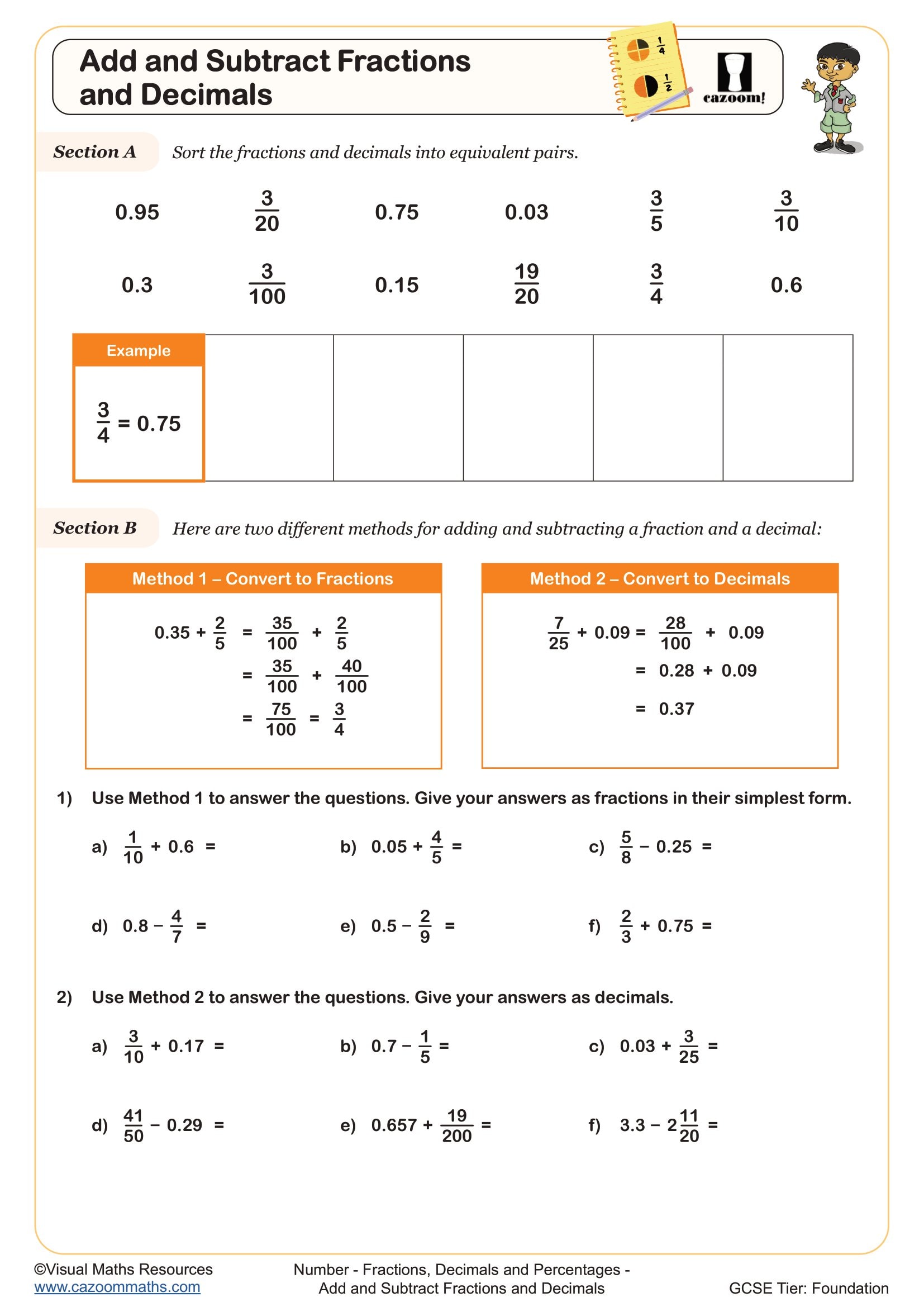 Preview of Add and Subtract Fractions and Decimals