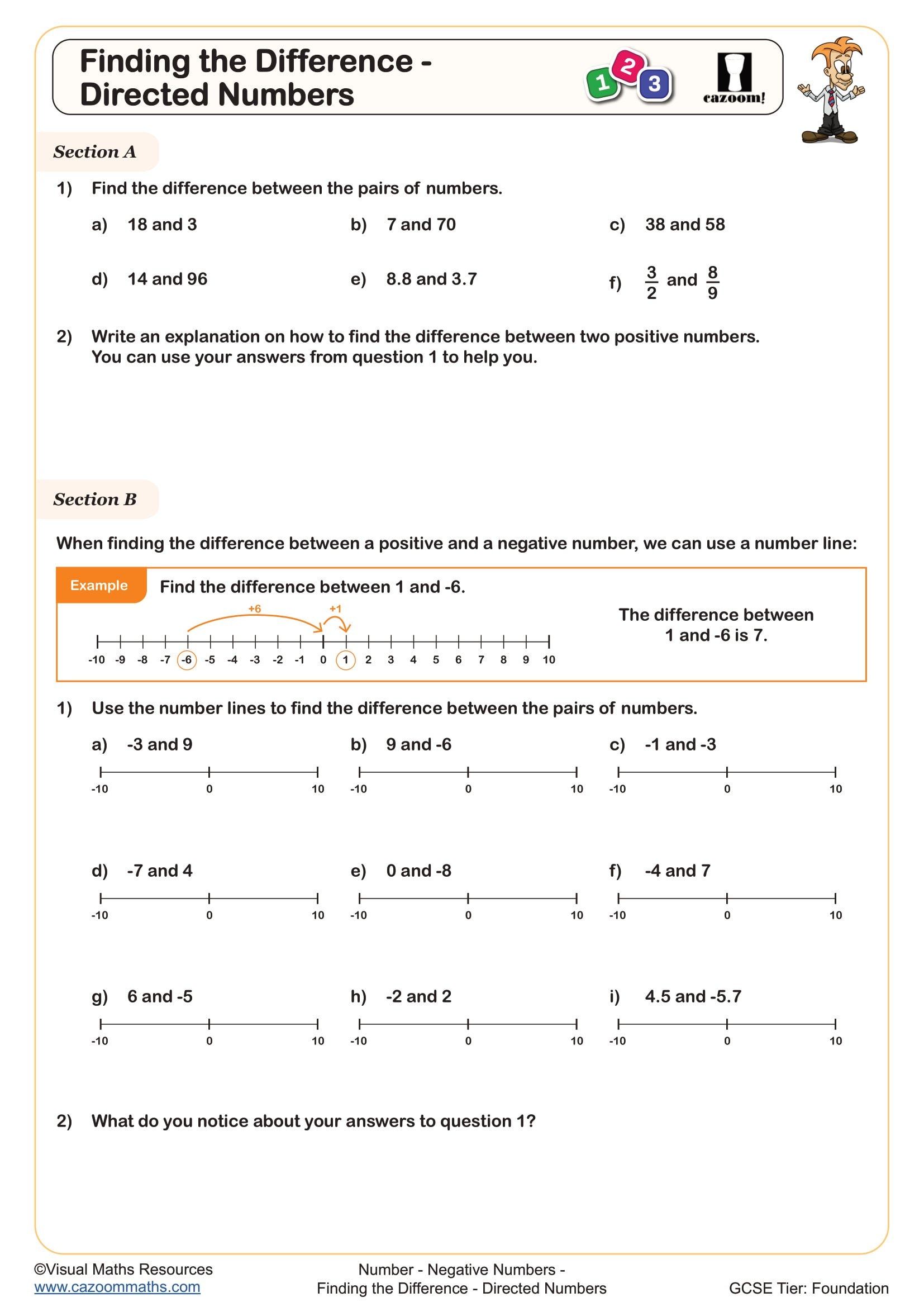 Preview of Finding the Difference - Directed Numbers