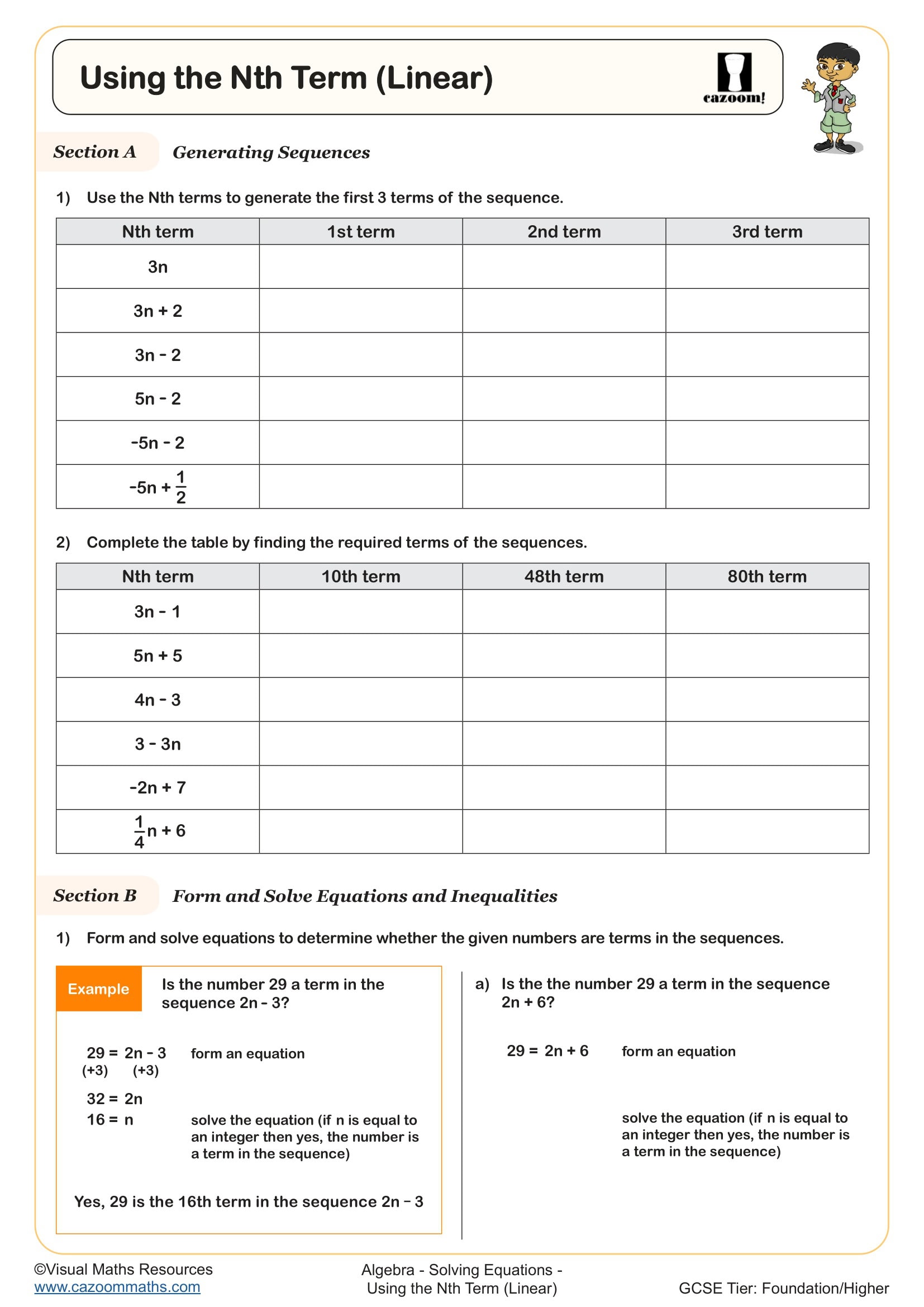Preview of Using the Nth Term (Linear)