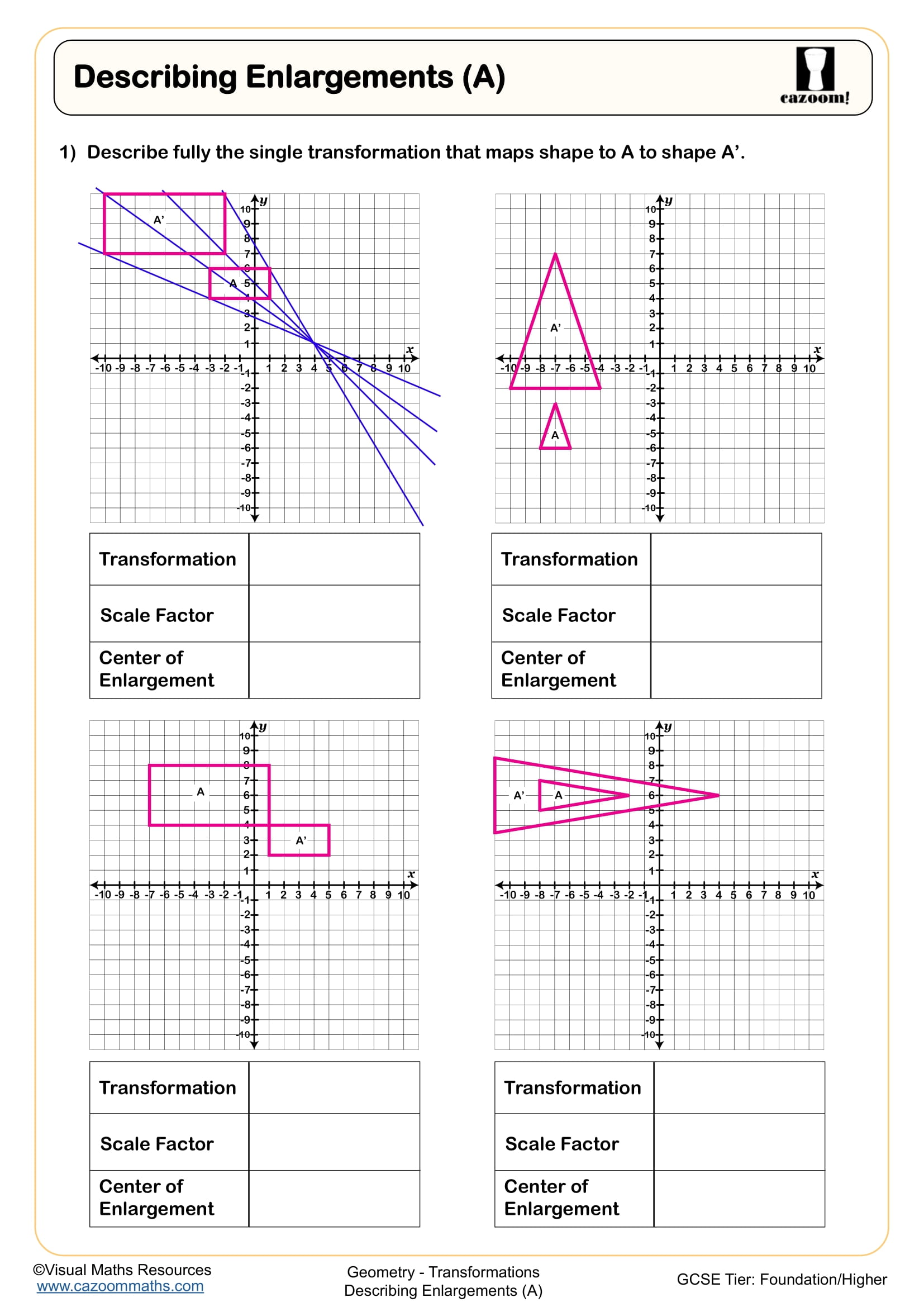 Preview of Describing Enlargements (A)