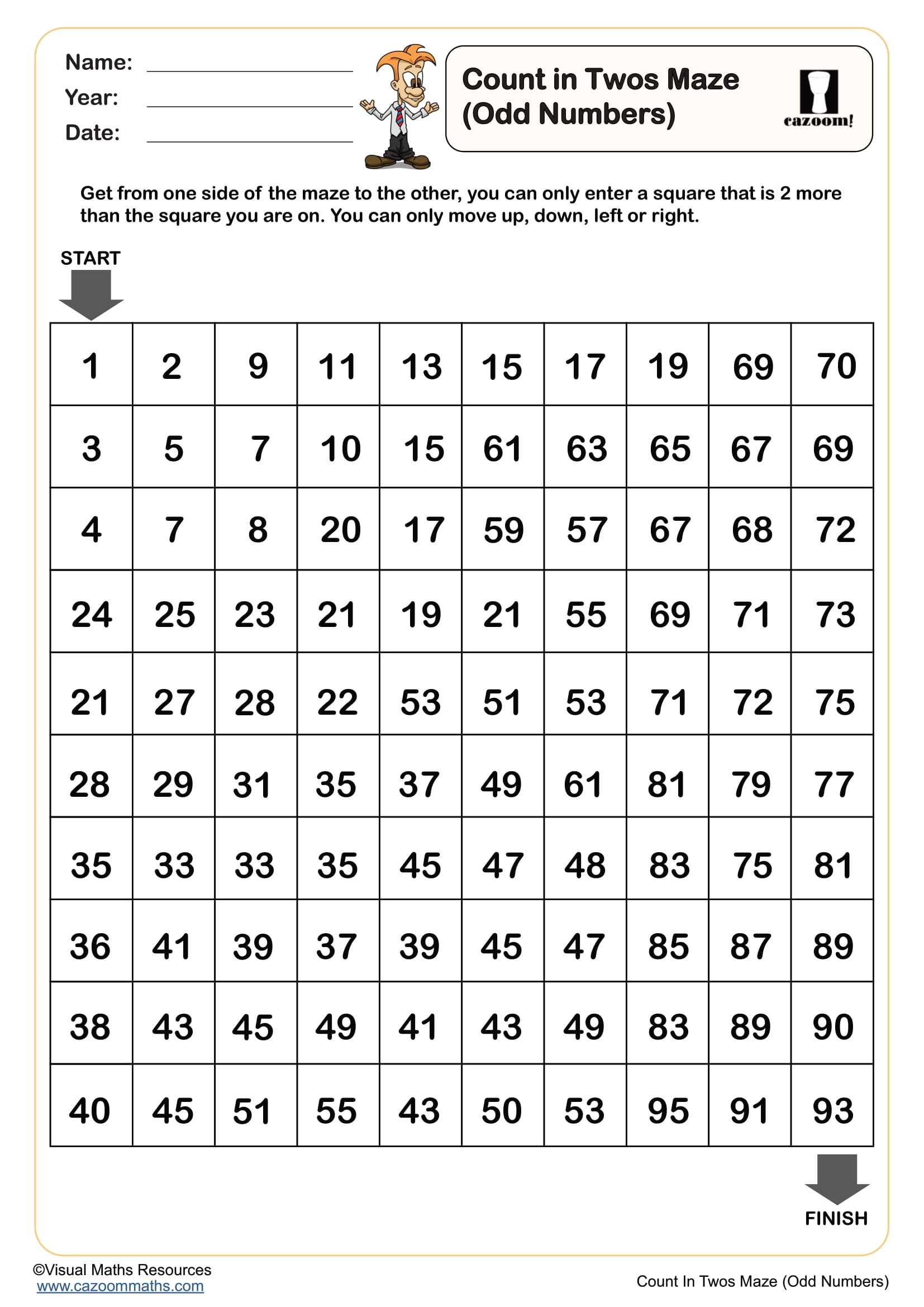 Preview of Count In Twos Maze (Odd Numbers)
