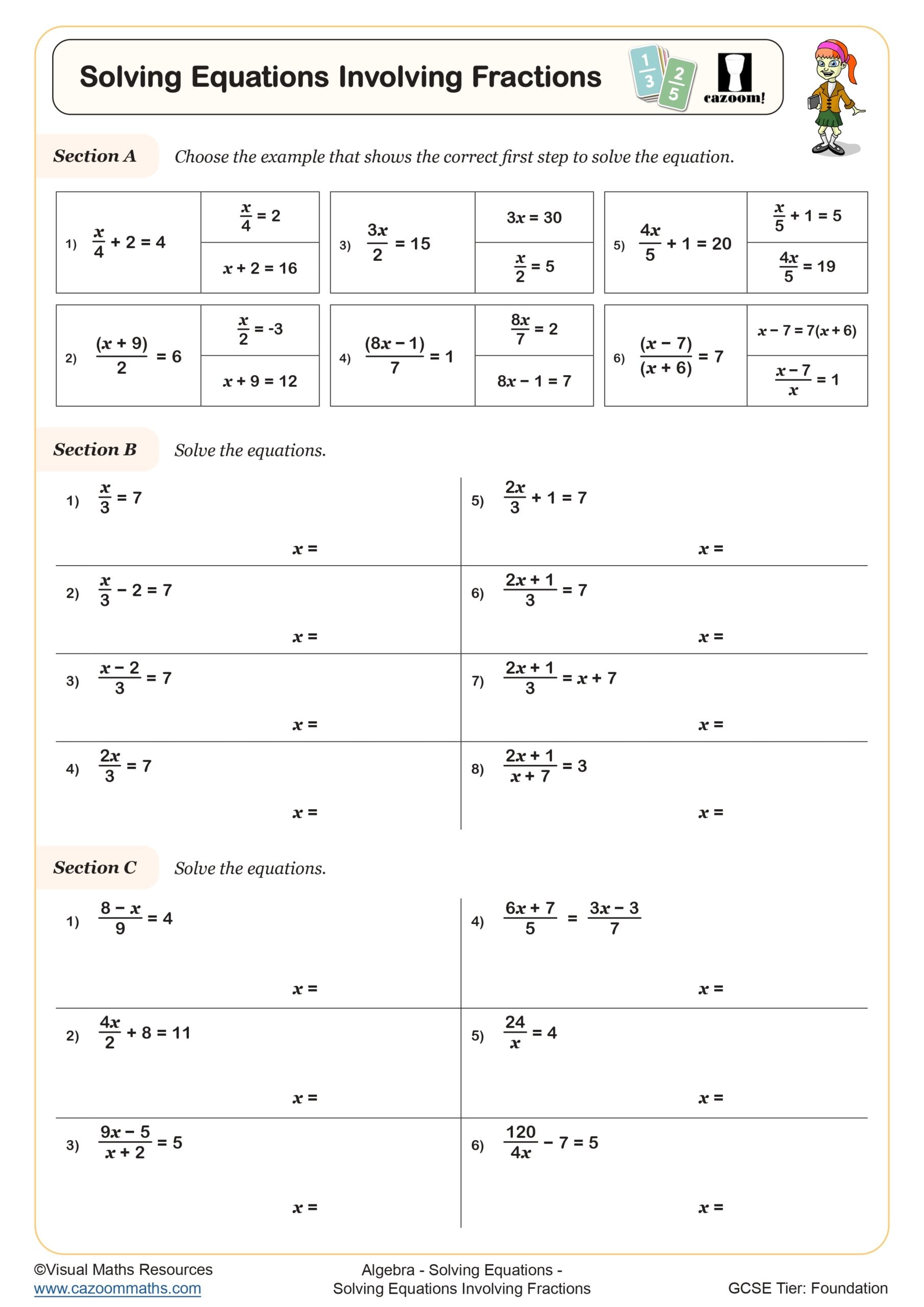 Preview of Solving Equations Involving Fractions