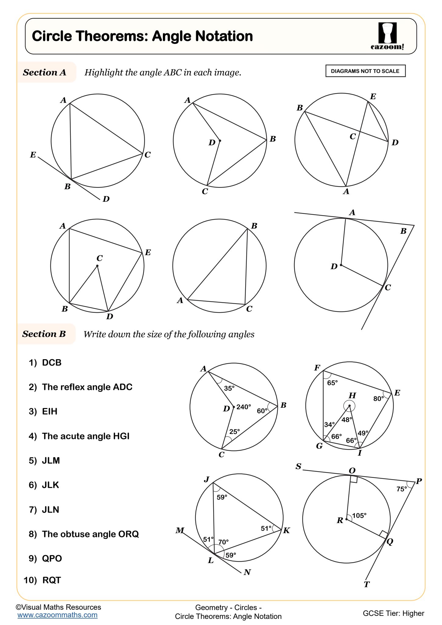 Preview of Circle Theorems: Angle Notation