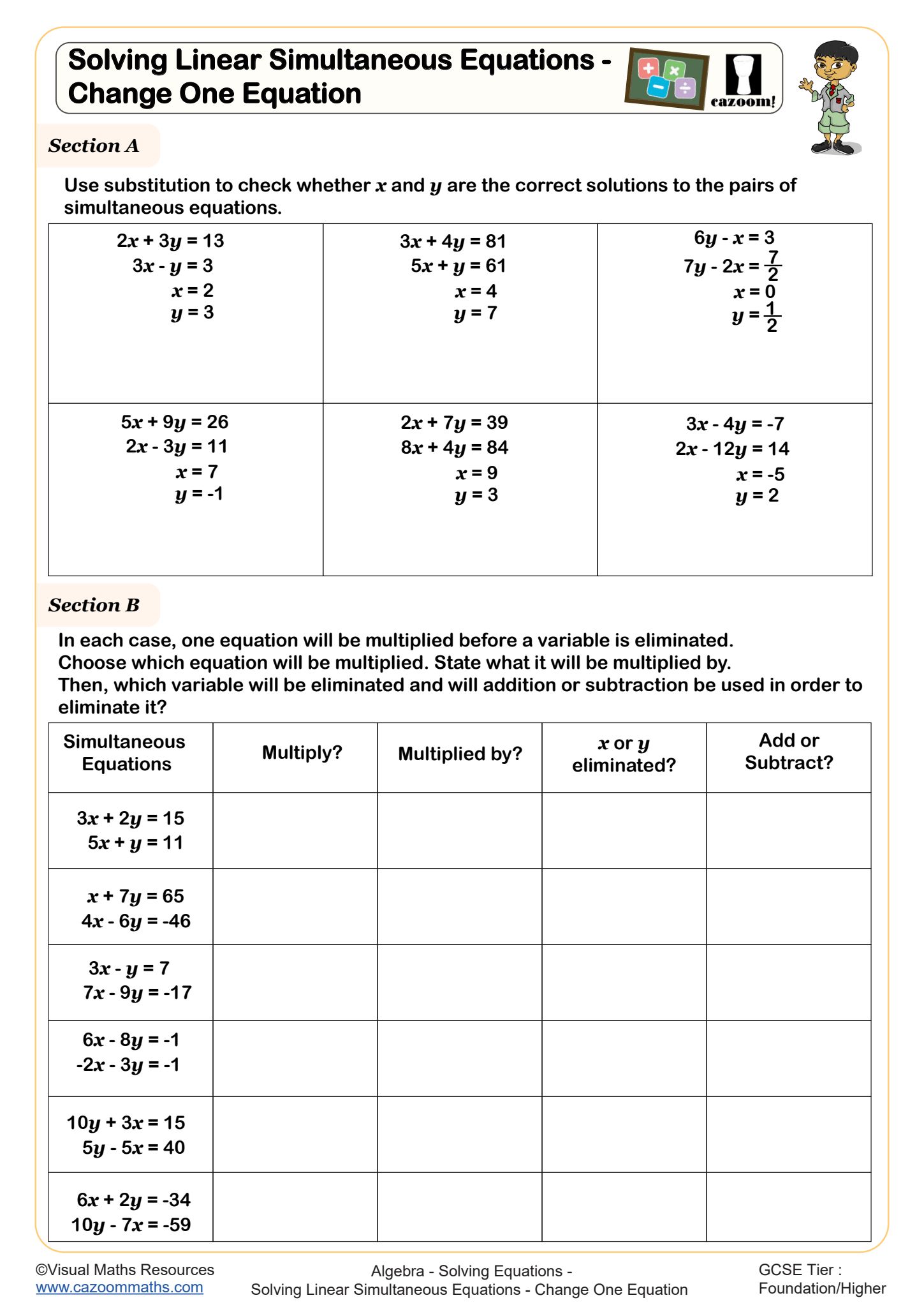 Preview of Solving Linear Simultaneous Equations - Change One Equation