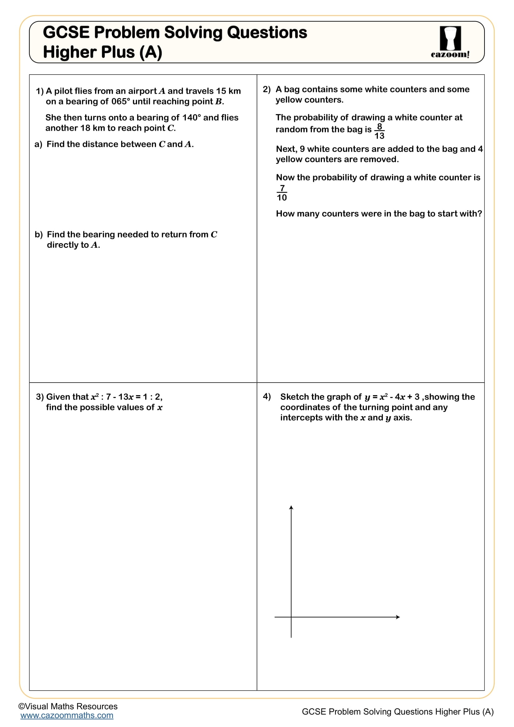 Preview of GCSE Problem Solving Questions Higher Plus (A)