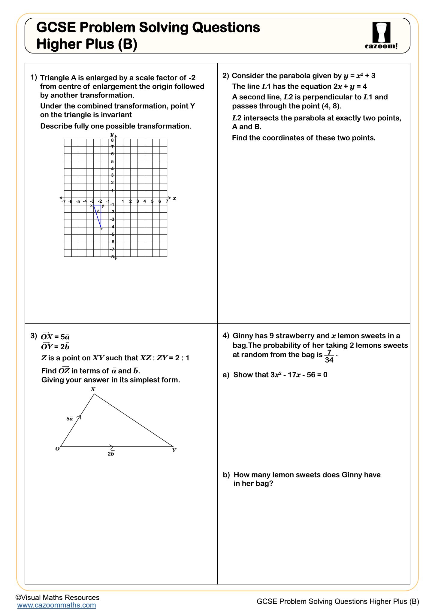Preview of GCSE Problem Solving Questions Higher Plus (B)