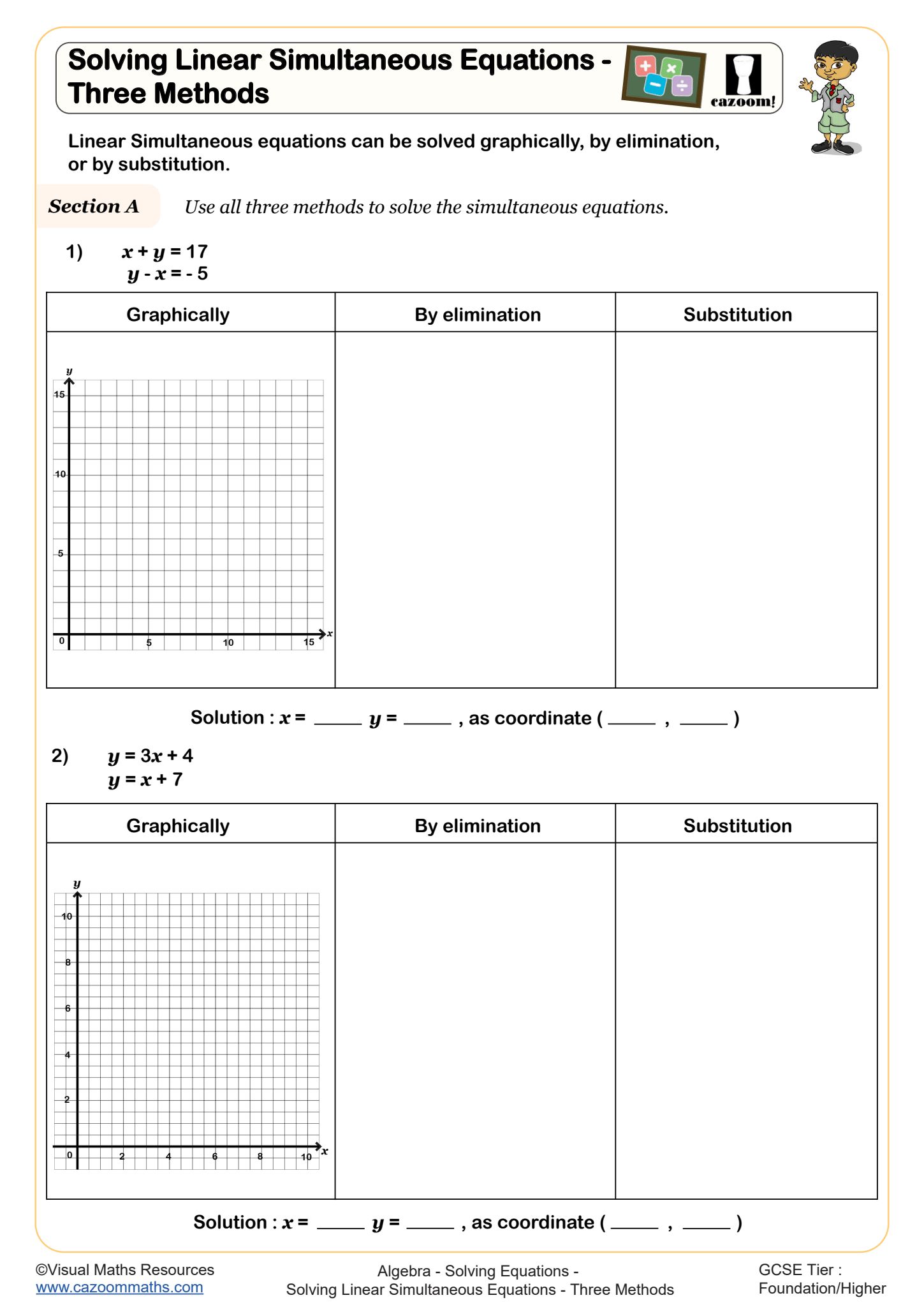 Preview of Solving Linear Simultaneous Equations - Three Methods