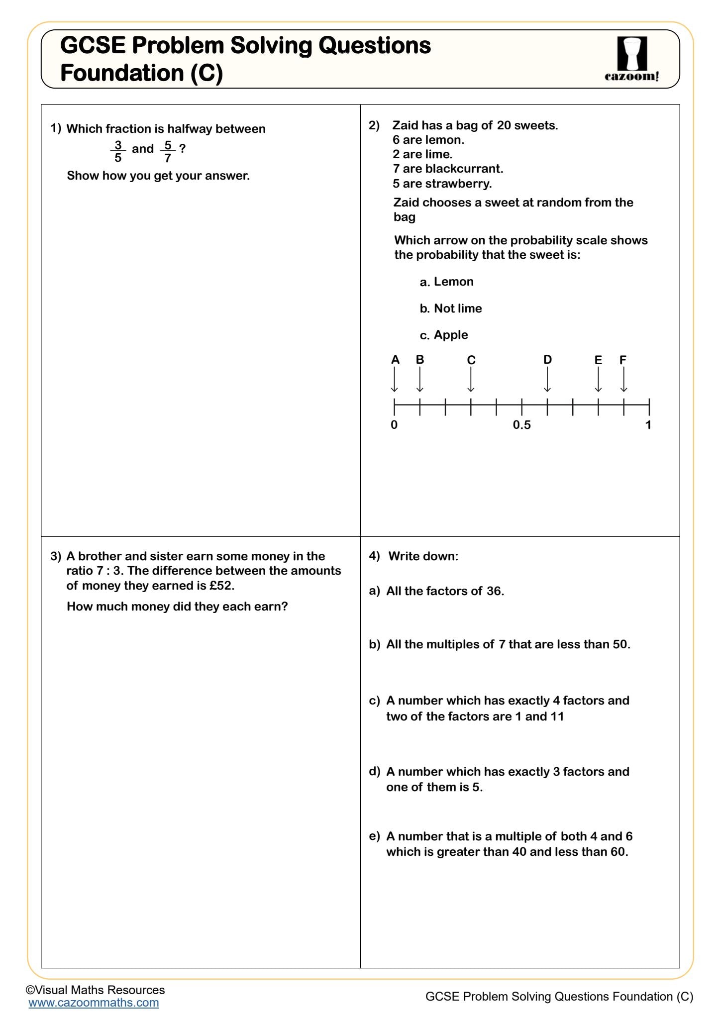 Preview of GCSE Problem Solving Questions: Foundation (C)