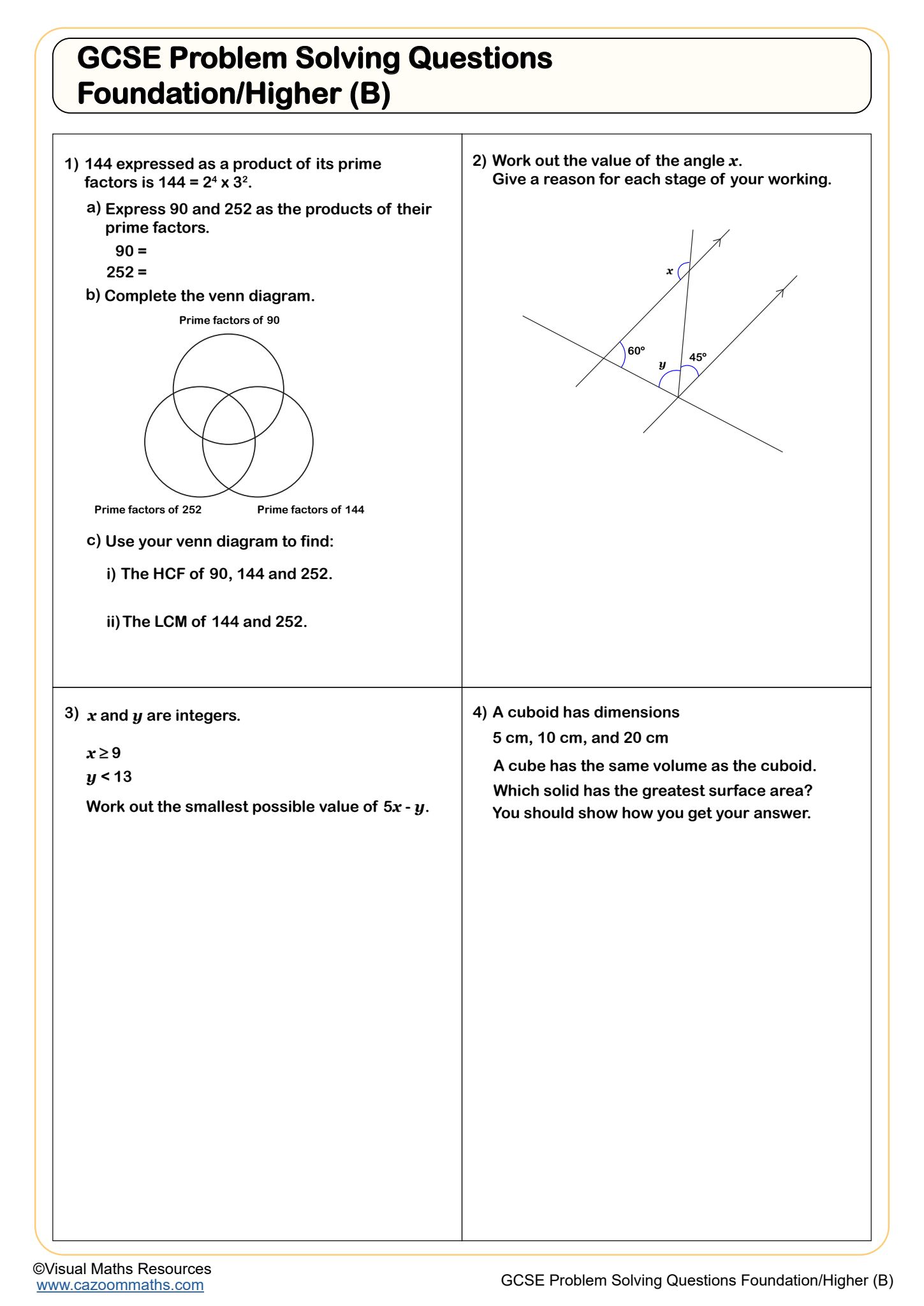 Preview of GCSE Problem Solving Questions Foundation/Higher (B)