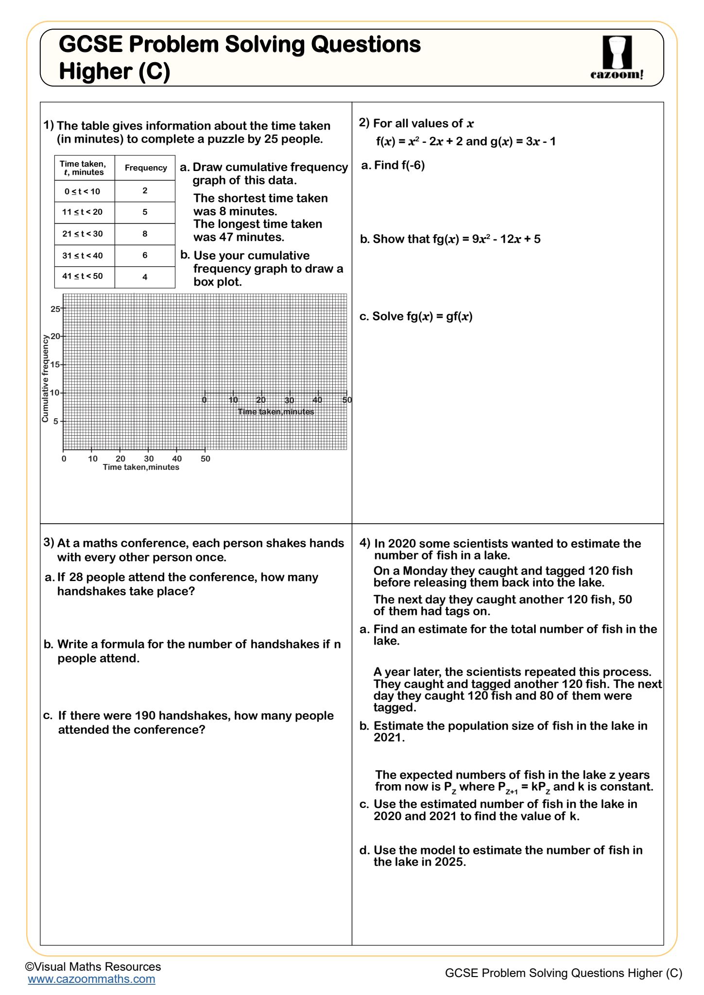 Preview of GCSE Problem Solving Questions Higher (C)