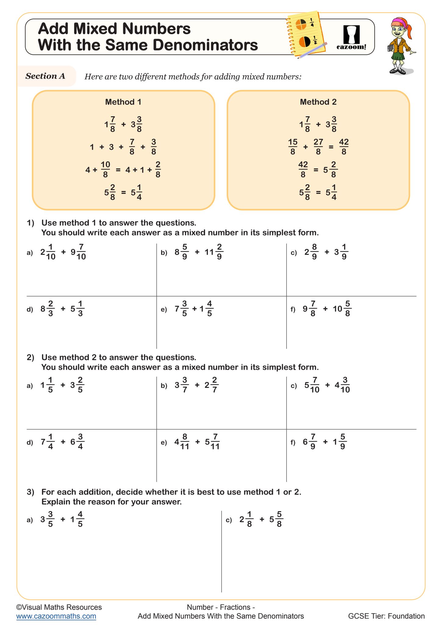 Preview of Add Mixed Numbers with the Same Denominator