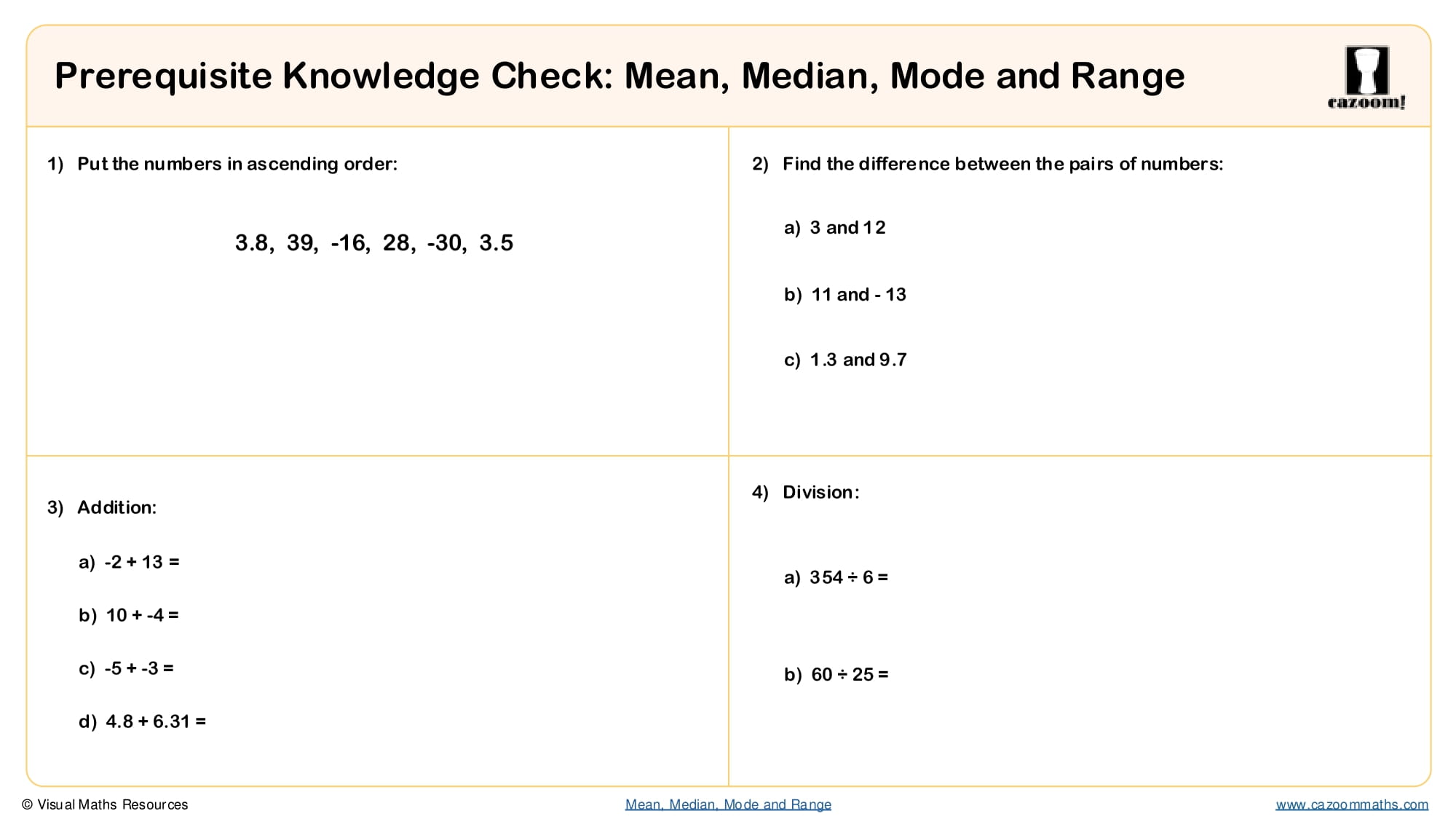Preview of Mean, Median, Mode, and Range