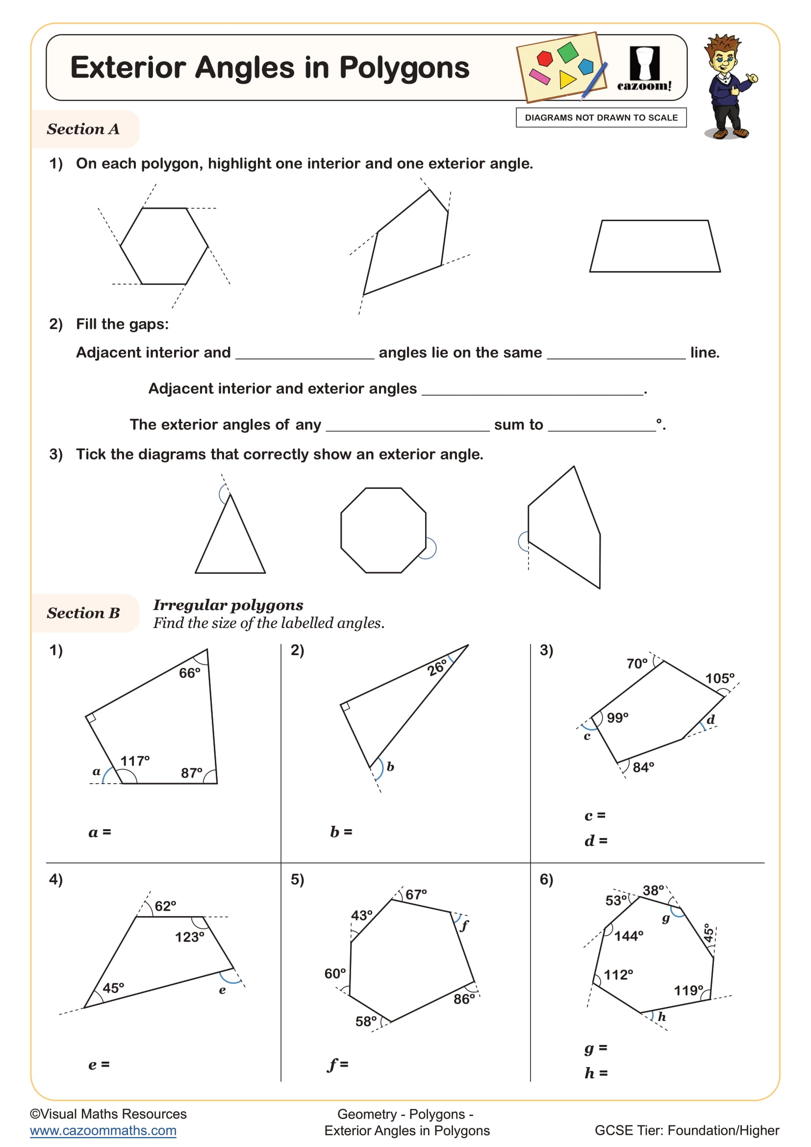 Exterior Angles in Polygons worksheet