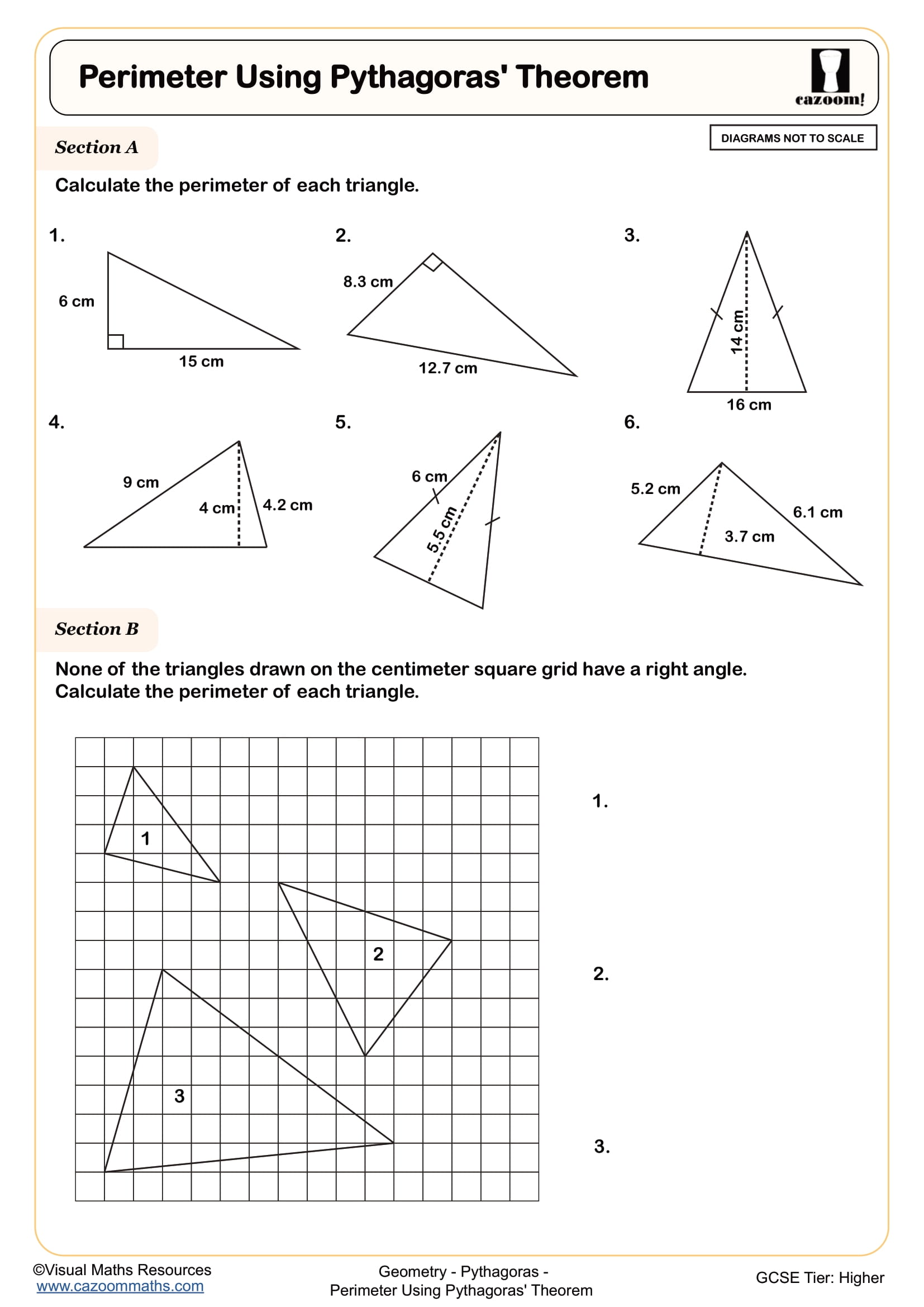 Perimeter Using Pythagoras' Theorem worksheet