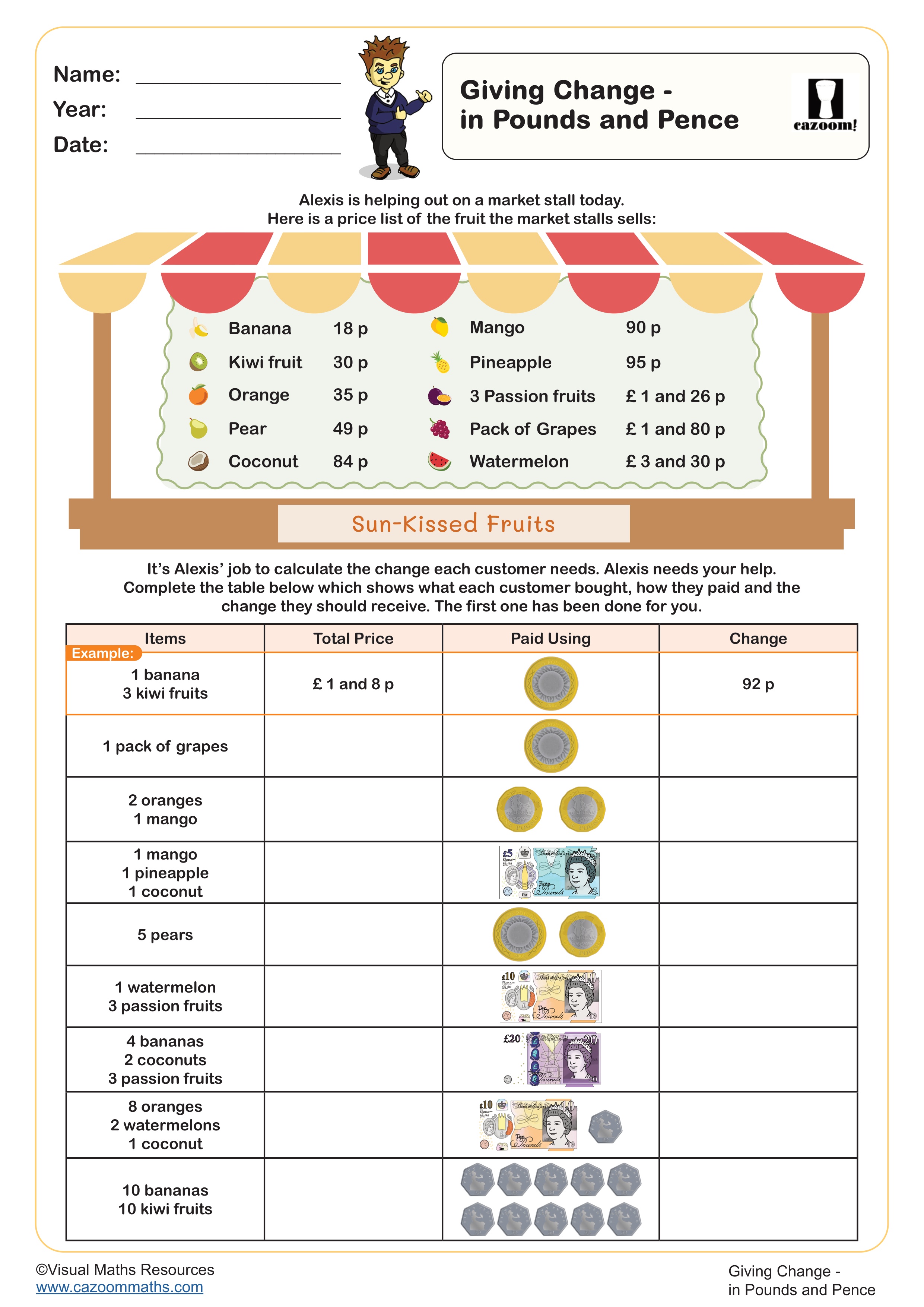 Preview of Giving Change in Pounds and Pence