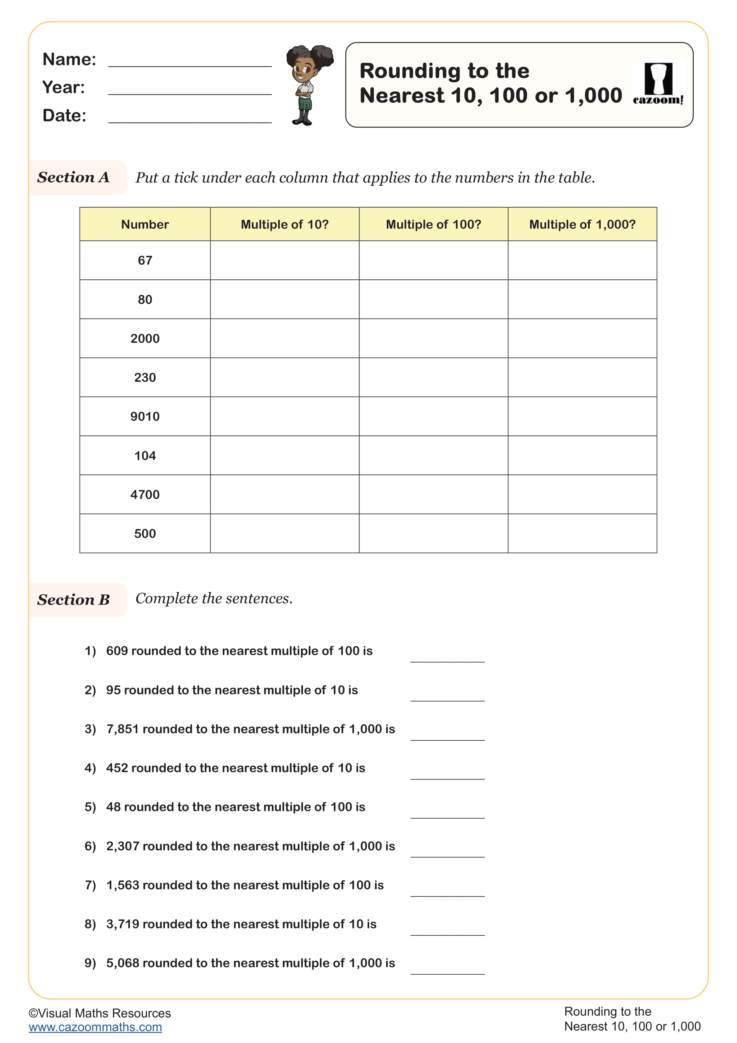 Preview of Round to the Nearest 10, 100 or 1,000