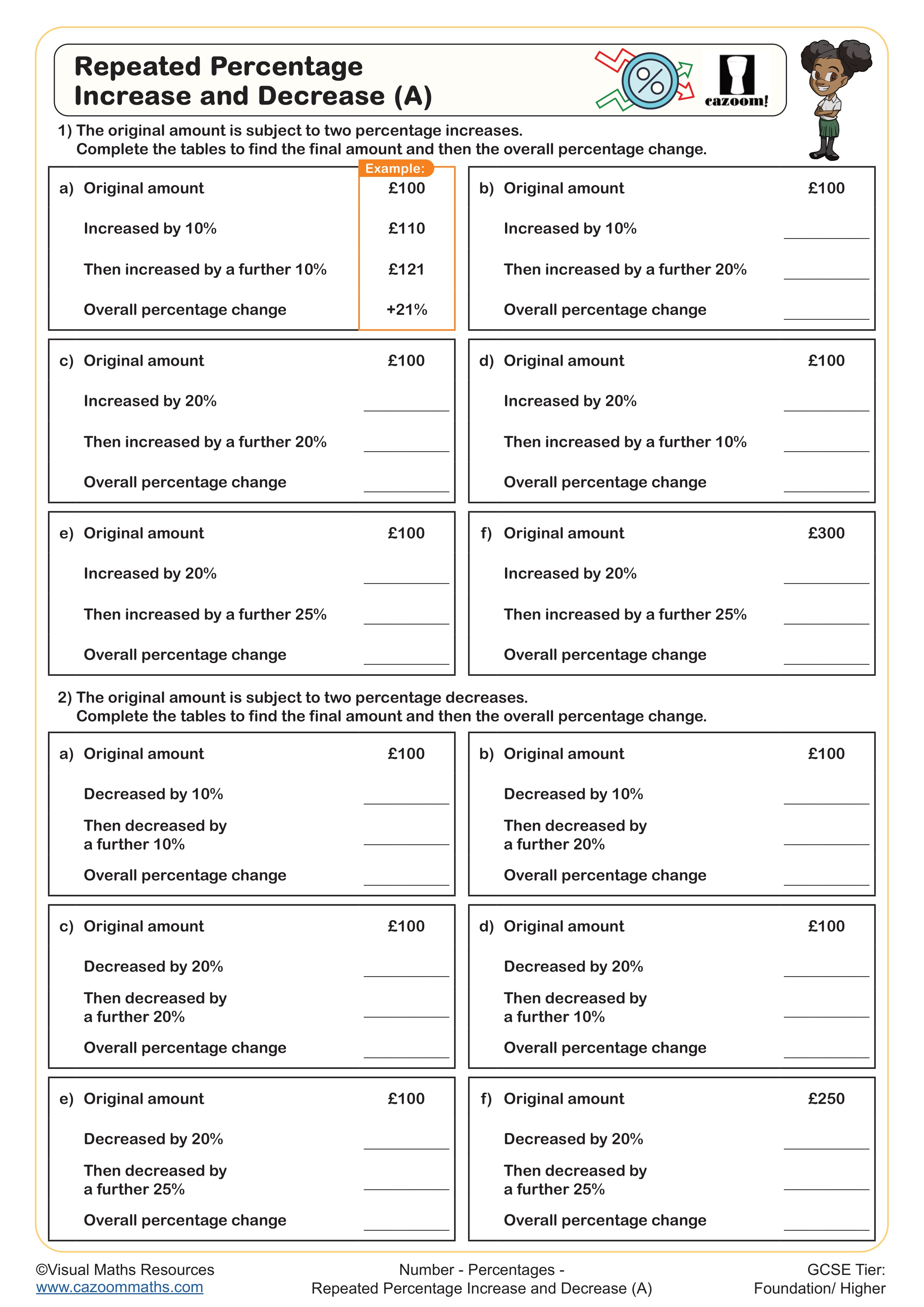 Preview of Repeated Percentage Increase and Decrease (A)