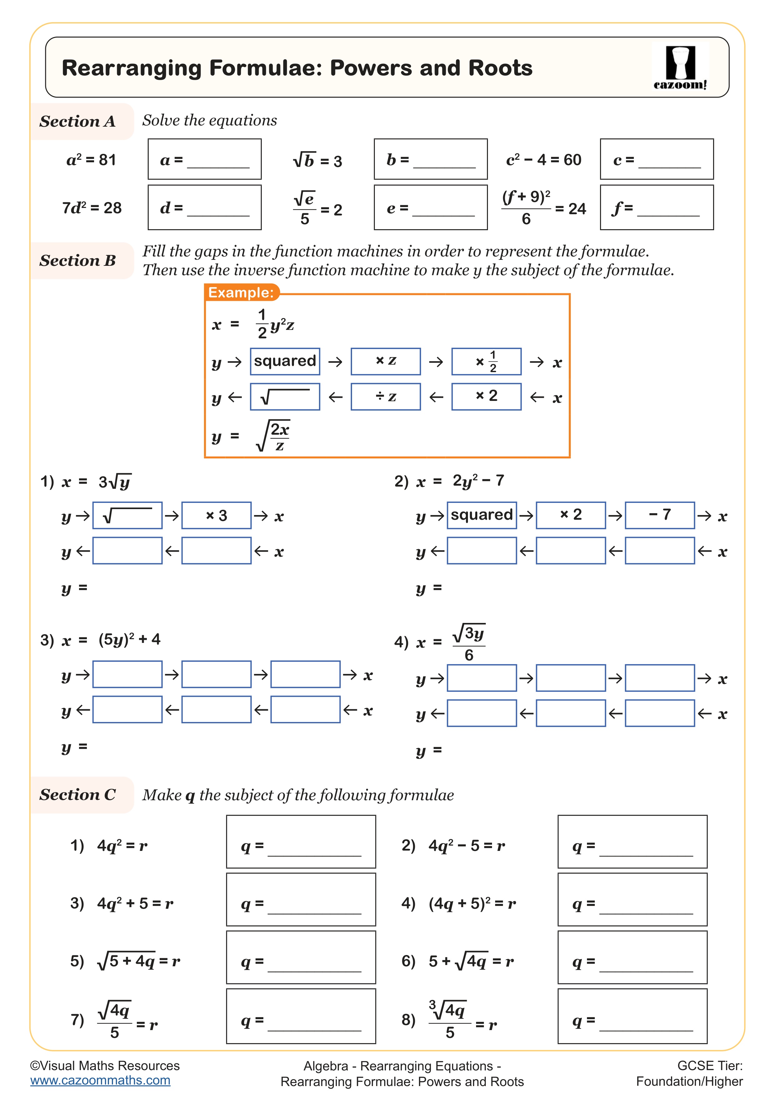 Preview of Rearranging Formulae: Powers and Roots