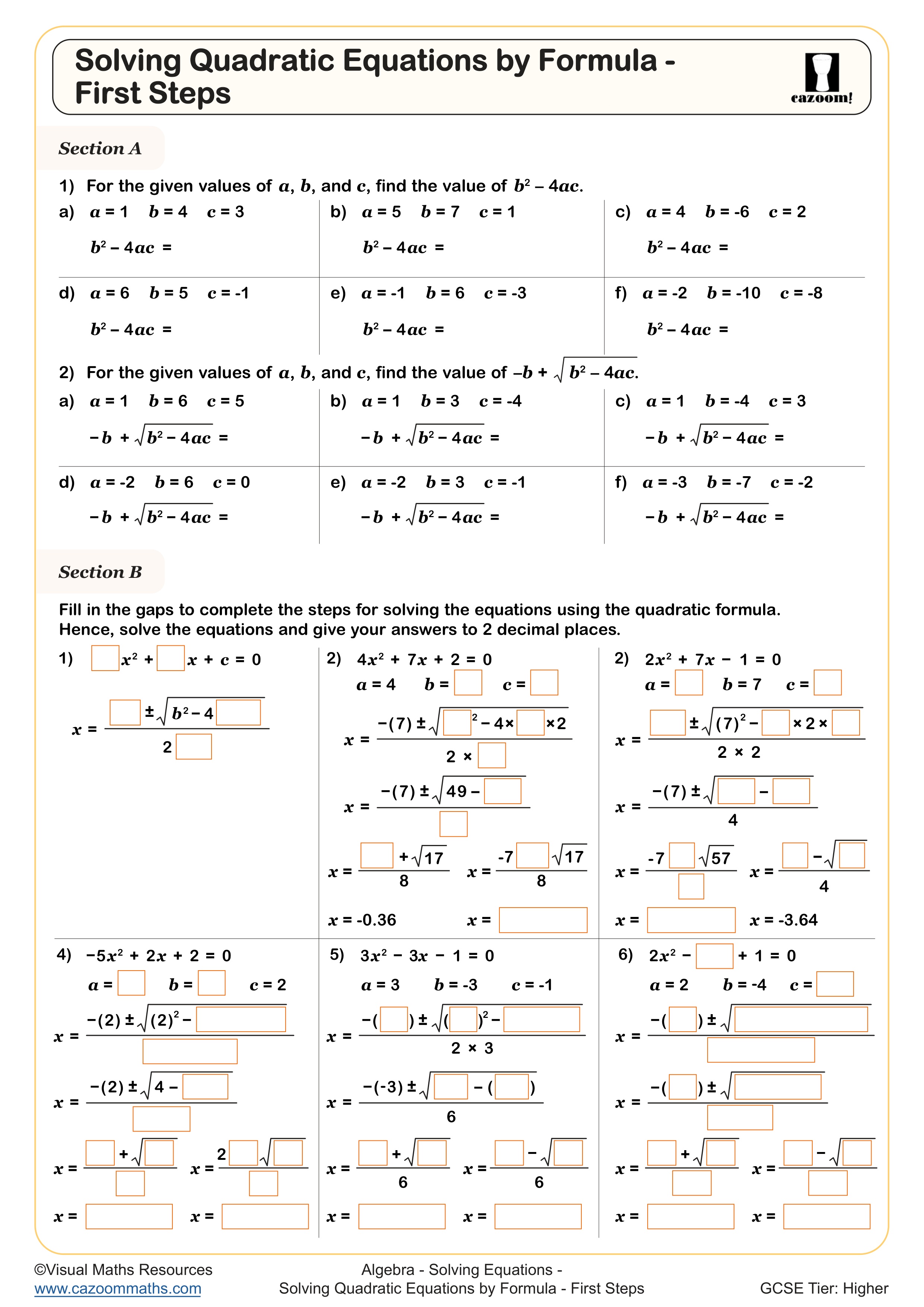 Preview of Solving Quadratic Equations by Formula - First Steps