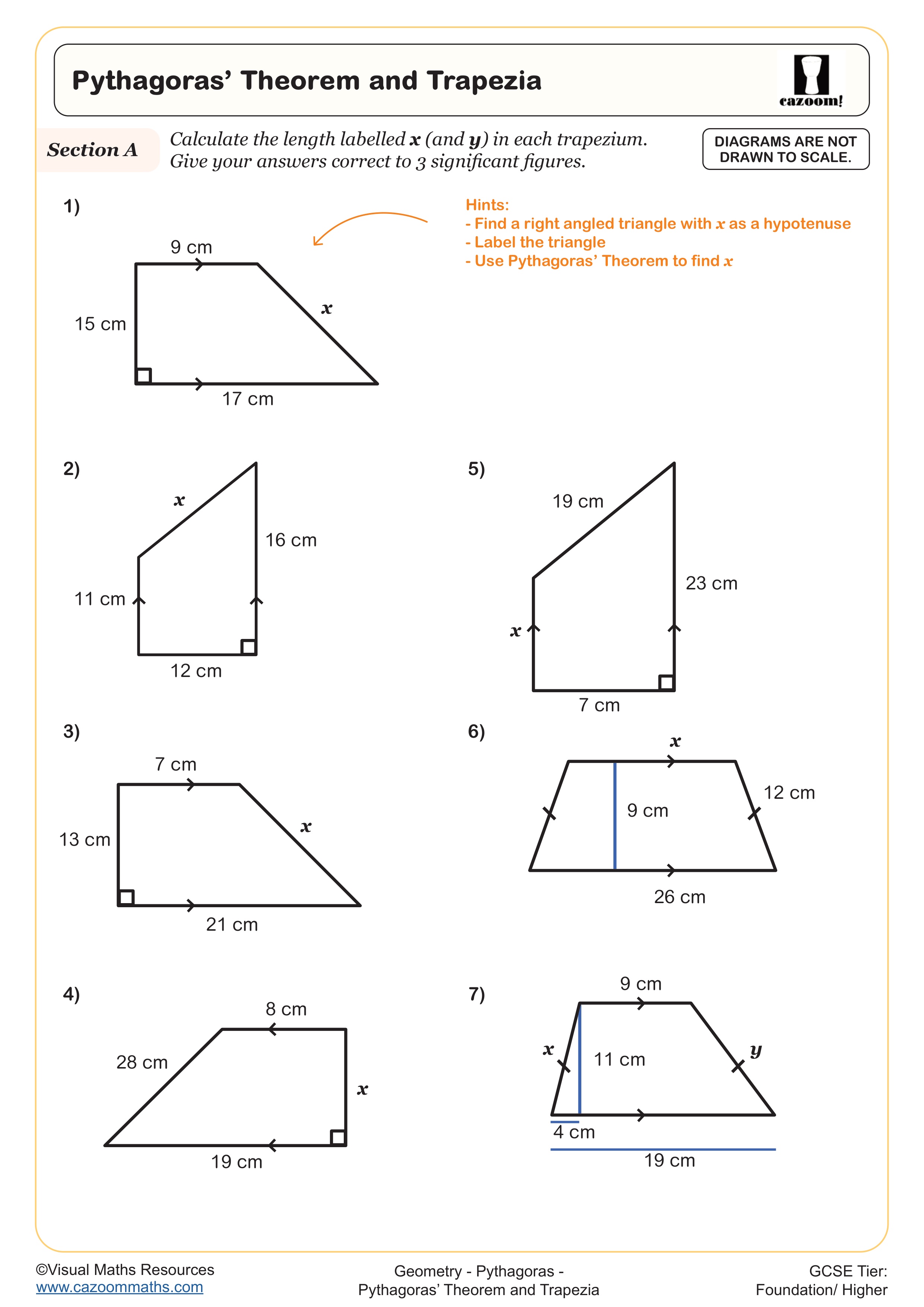 Pythagoras’ Theorem and Trapezia worksheet