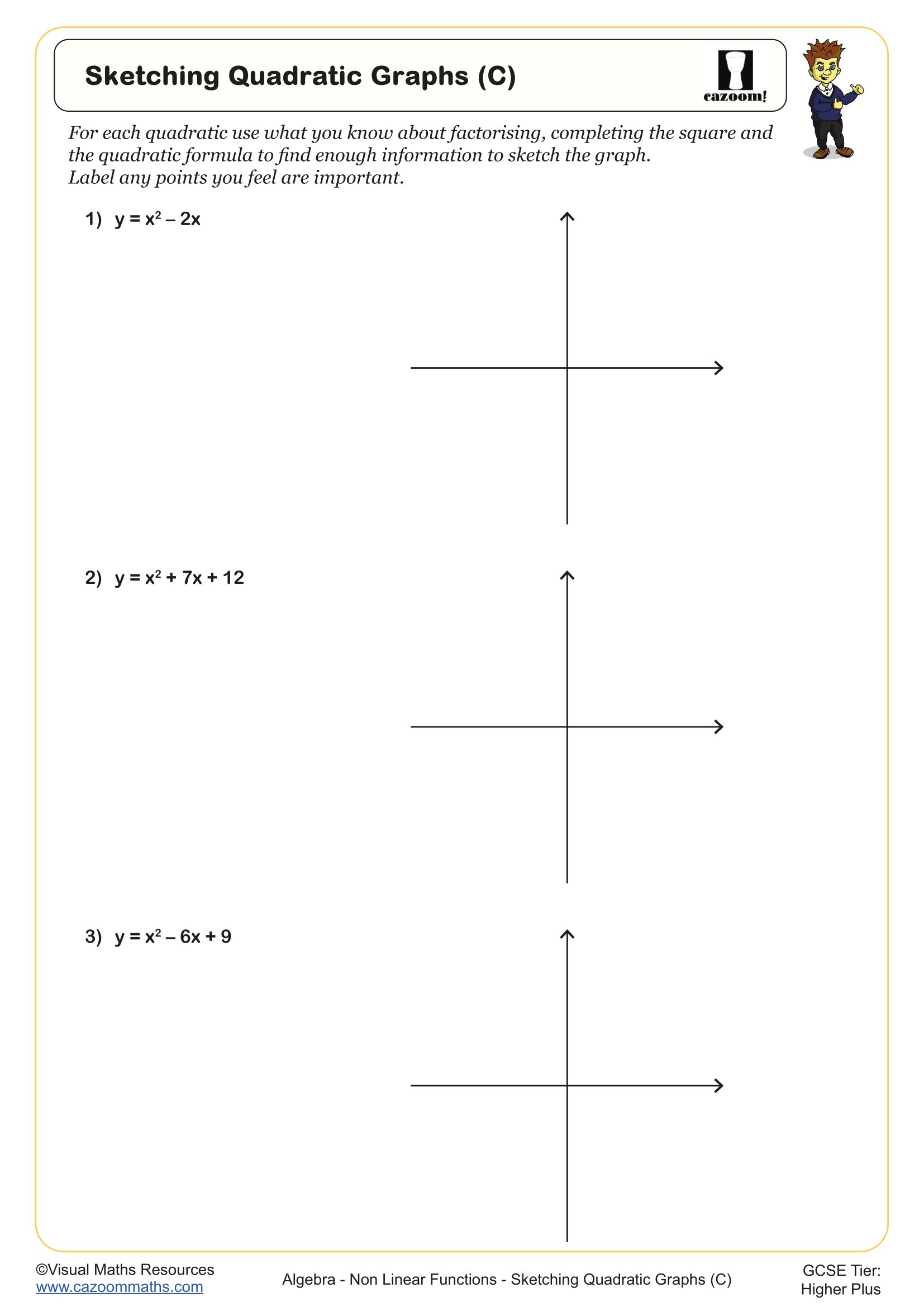 Preview of Sketching Quadratic Graphs (C)