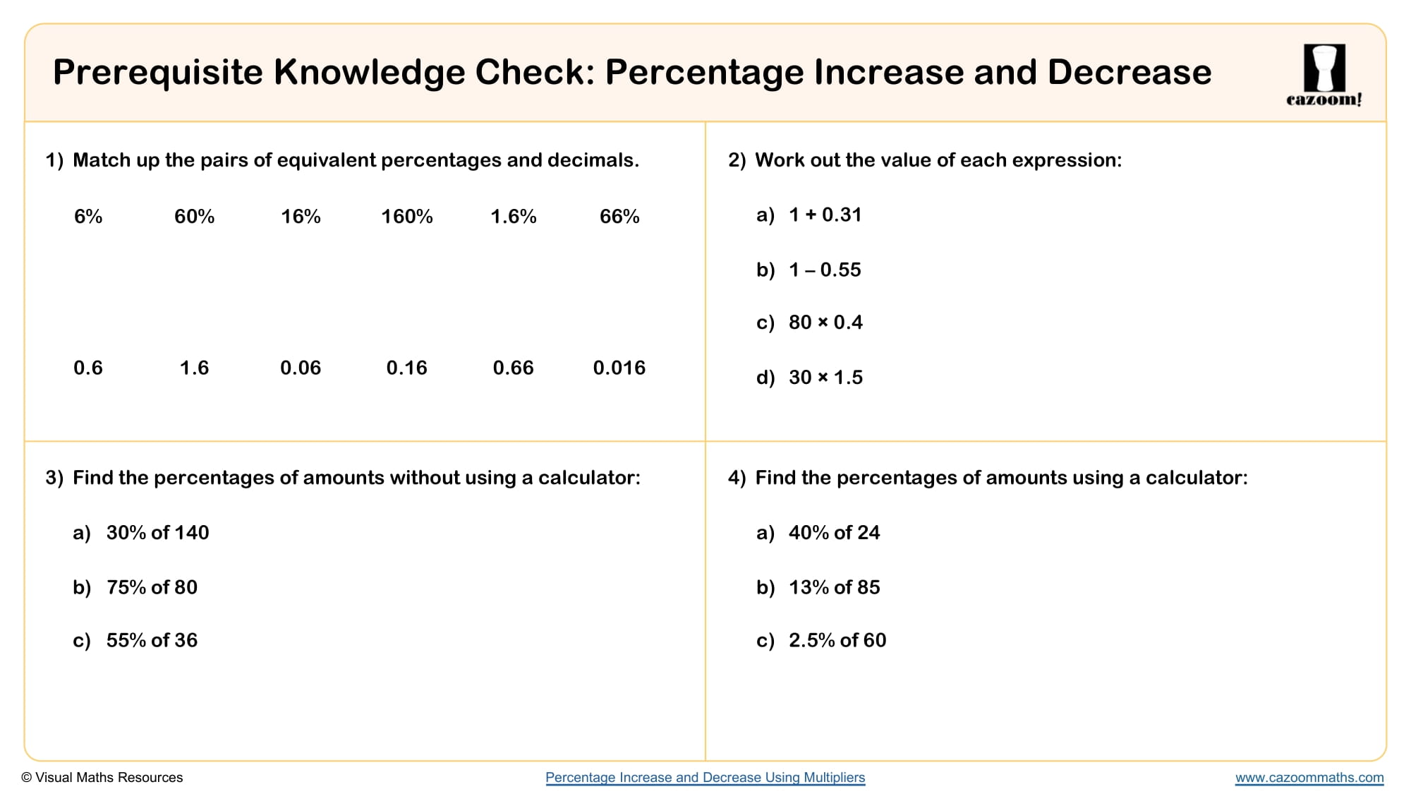 Preview of Percentage Increase and Decrease