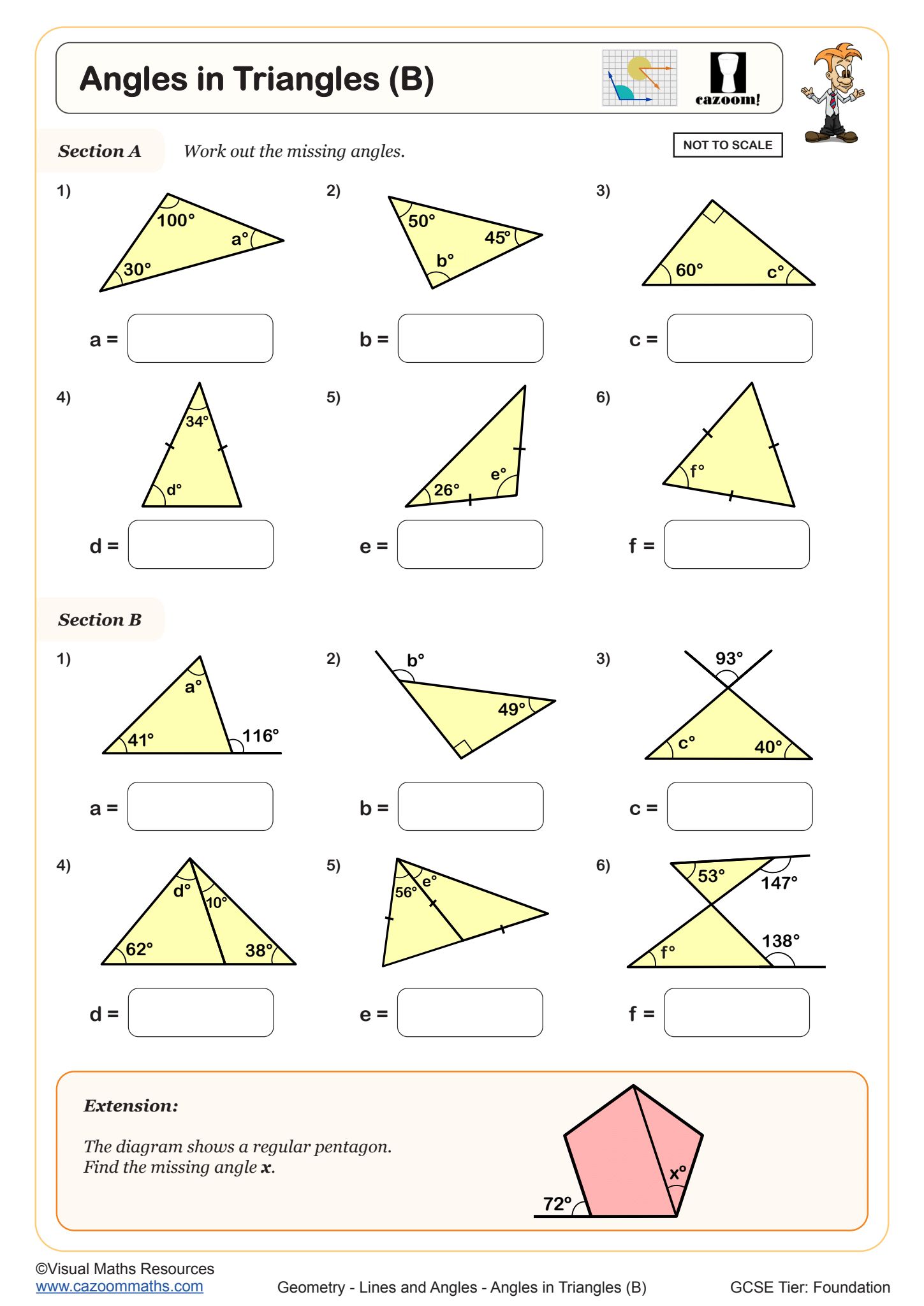 Angles in Triangles (B) worksheet